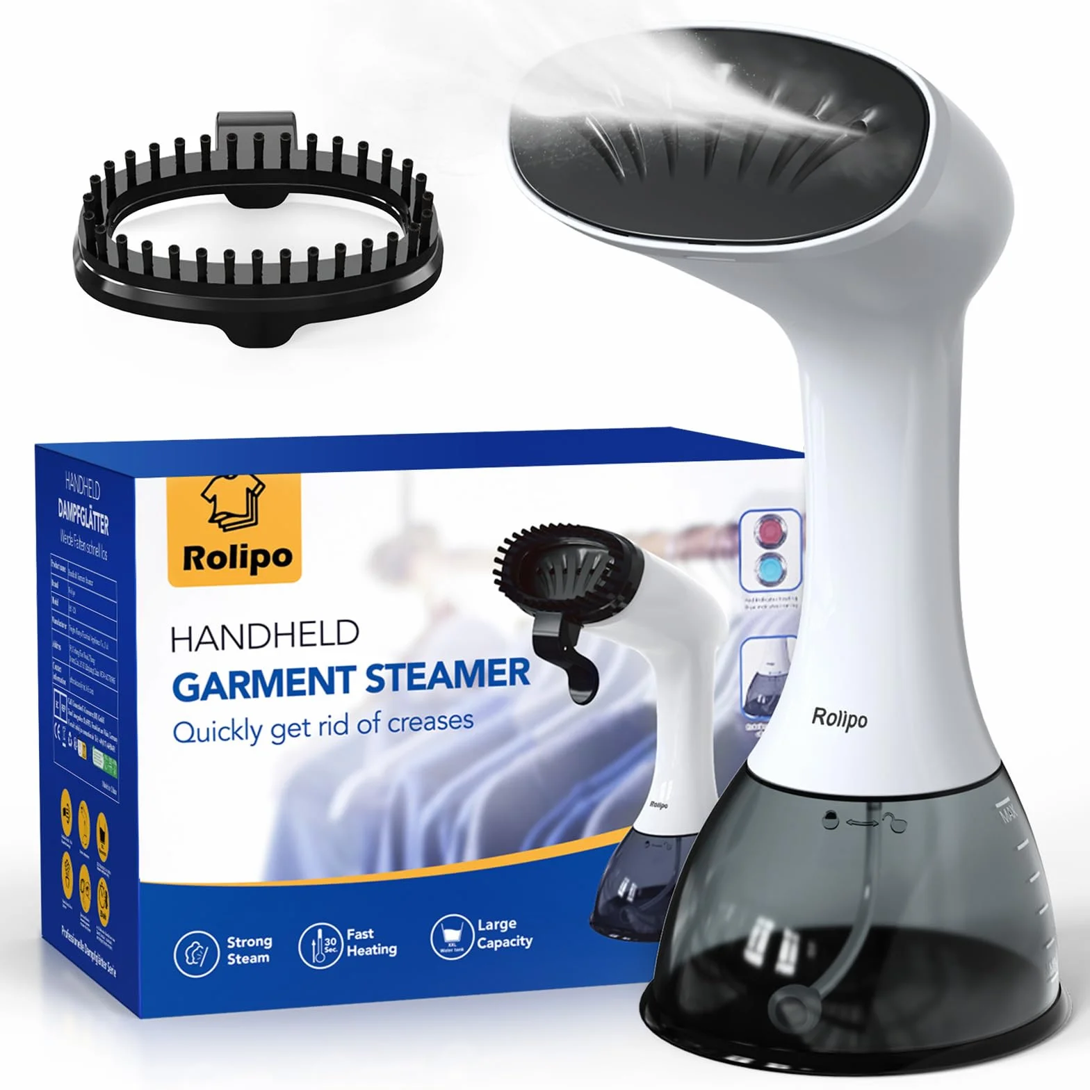 Rolipo Défroisseur Vapeur 1640W Fer à repasser portable haute puissance 400ML Blanc