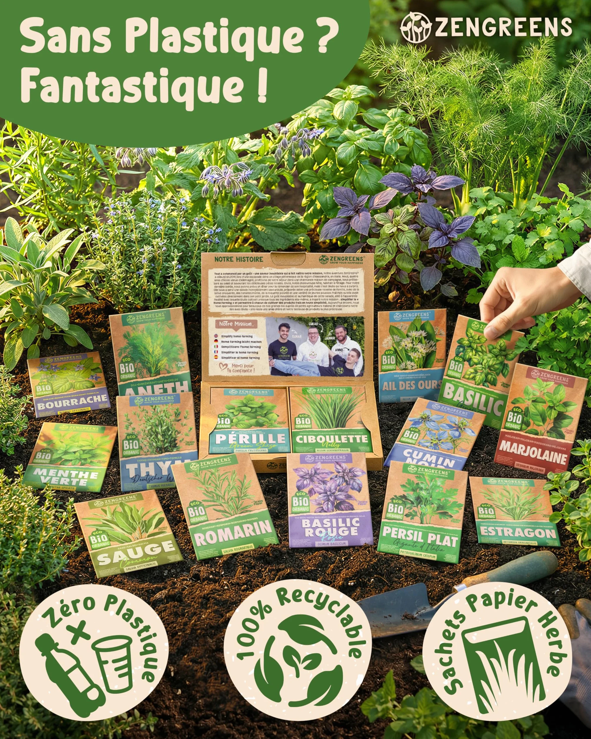 Kit de graines de herbes aromatiques bio 25 variétés ZenGreens® pour jardin balcon jardinière