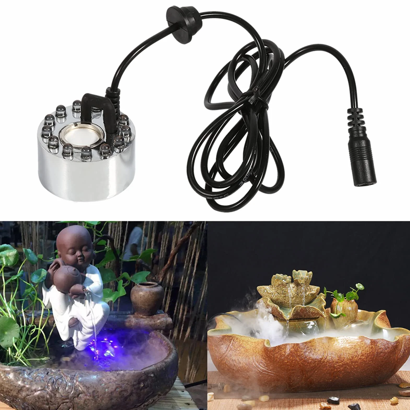 TOPINCN Mist Maker Atomiseur LED 24V 12 LED Changement de Couleur Ultrasons Brumisateur Fontaine Humidificateur