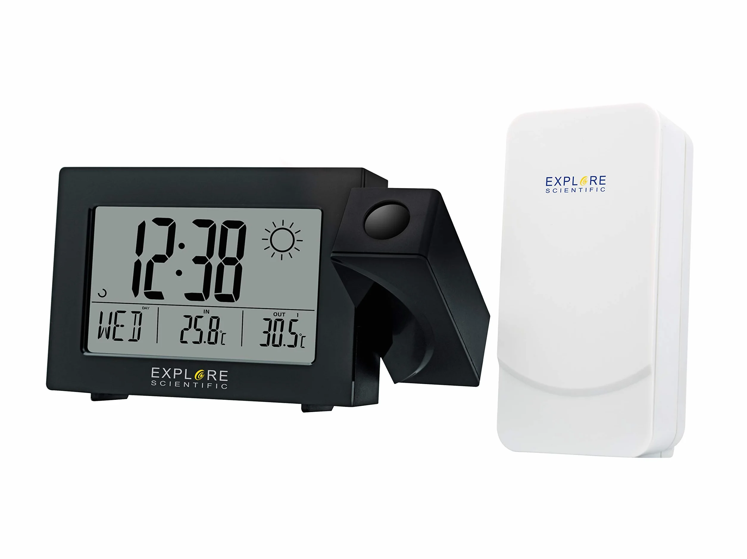 Explore Scientific RPW3008 Horloge Projection Radiocommandée Prévisions Météo Double Alarme USB Noir