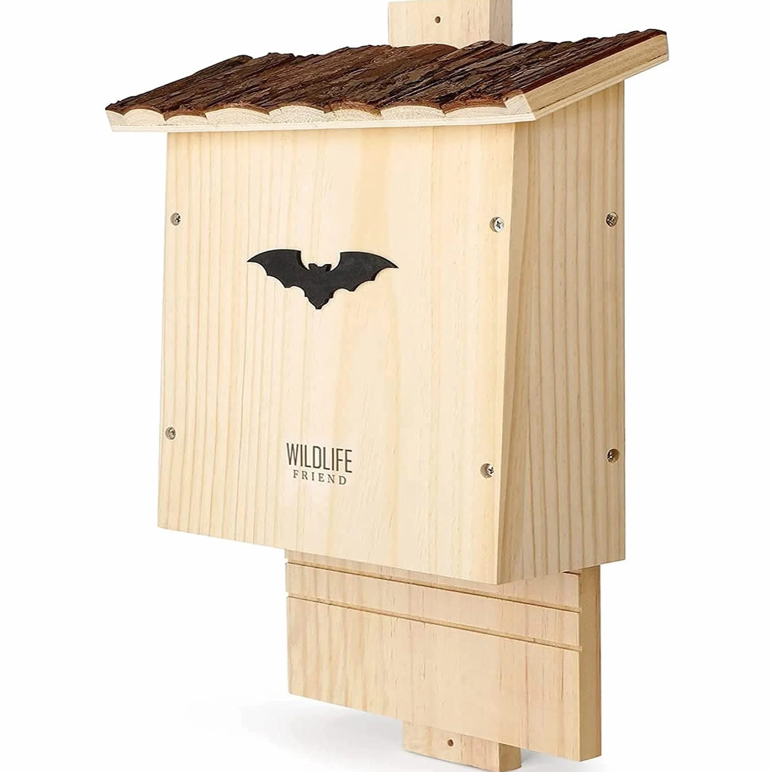 Wildlife Friend Grand Nichoir Chauve Souris en Bois - Toit en Écorce, Résistant aux Intempéries, Abri été et hiver