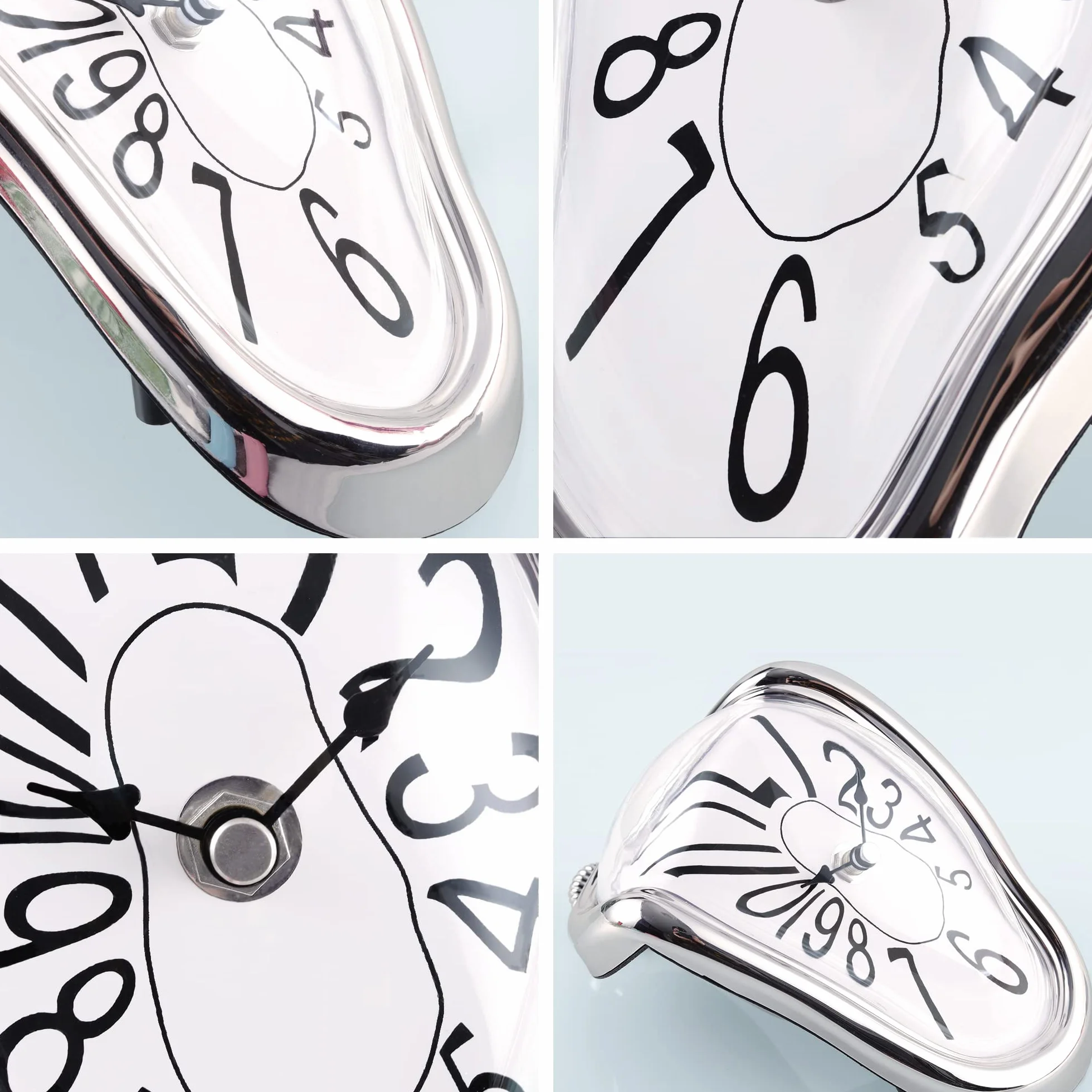 Lafocuse Horloge Fondante Salvador Dali Surréalisme Silencieuse Pendule Quartz Chiffres Arabes Argenté