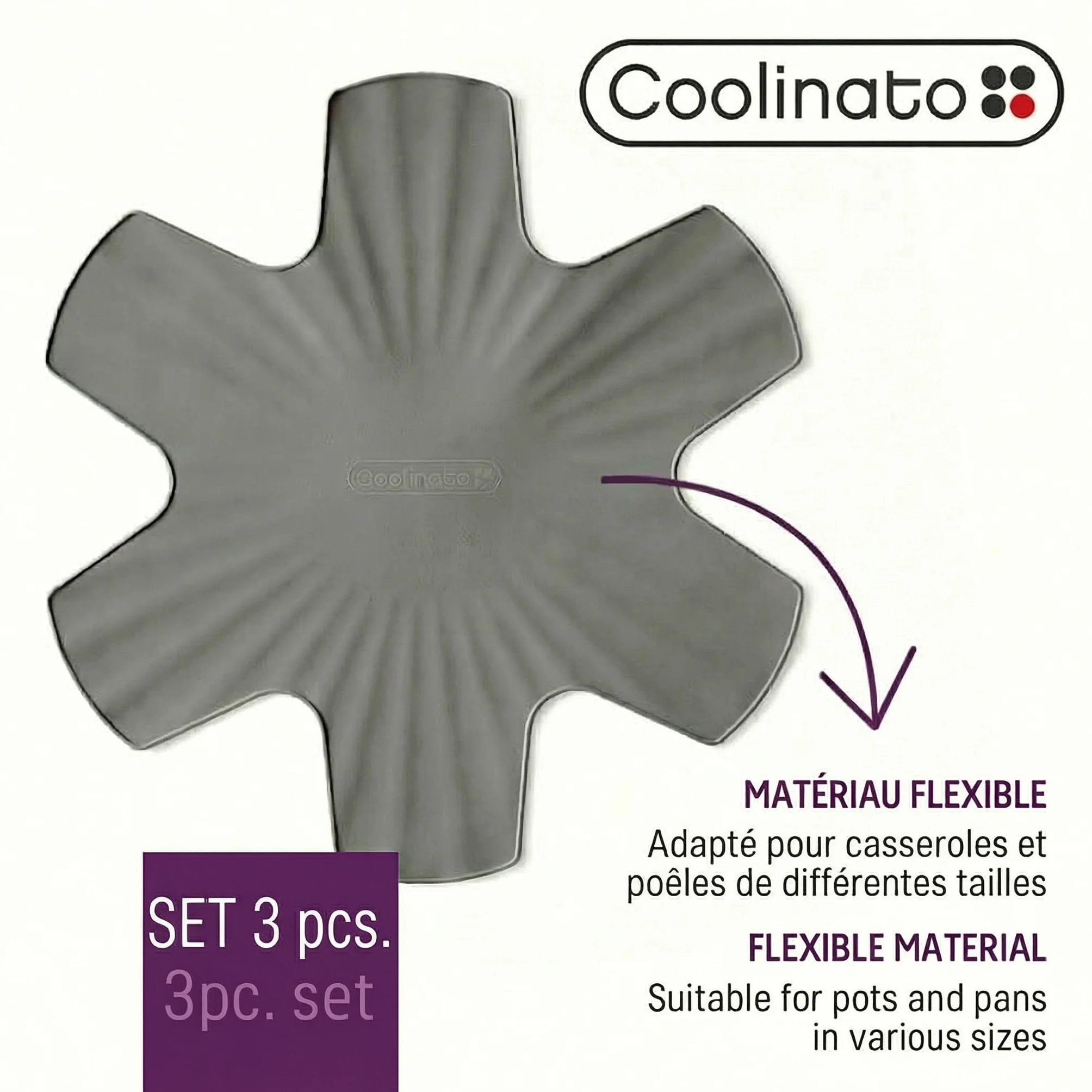 Coolinato Set de 6 protège-poêles en Silicone 35 cm Gris Protection Thermique