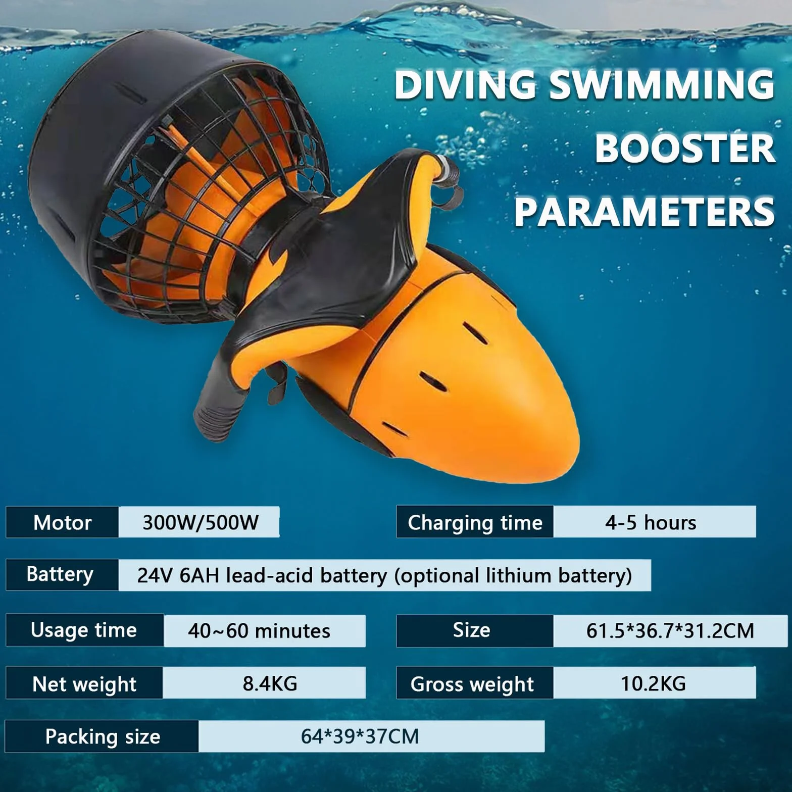 Véhicule sous-marin à propulsion de plongée en scooter de mer, scooter sous-marin 300 W/500 W, un puissant booster de plongée et de natation pour des aventures aquatiques inoubliables,300W