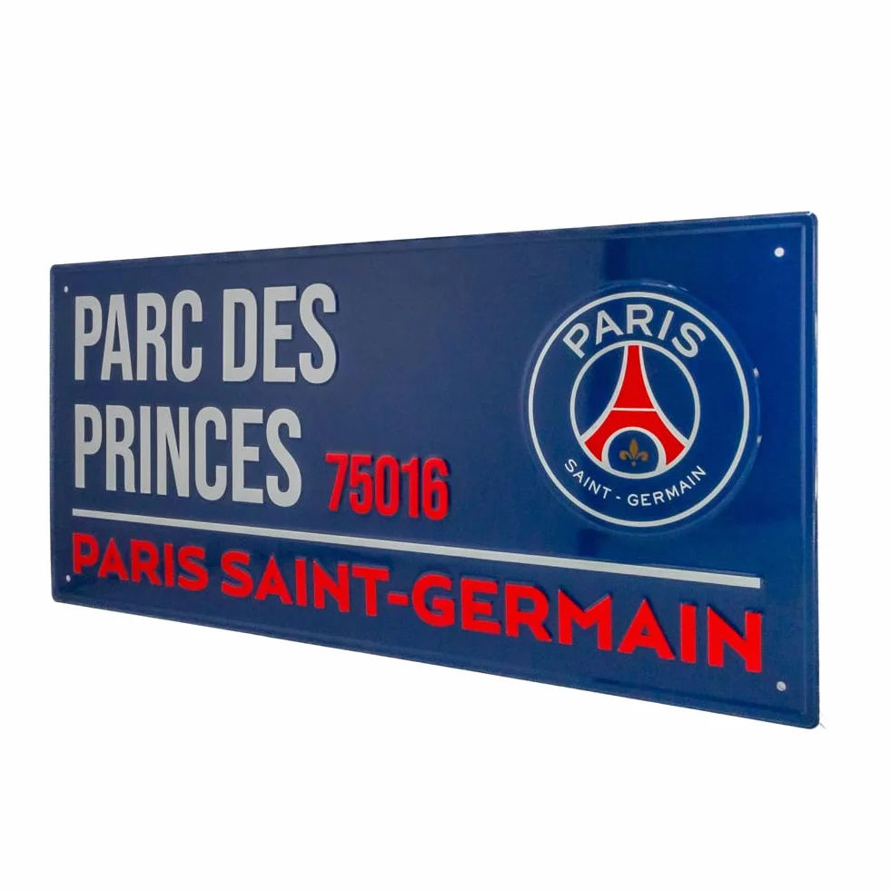 PSG Plaque de rue bleue Parc des Princes 75016 Marchandise officielle Paris Saint-Germain 40 x 18 cm
