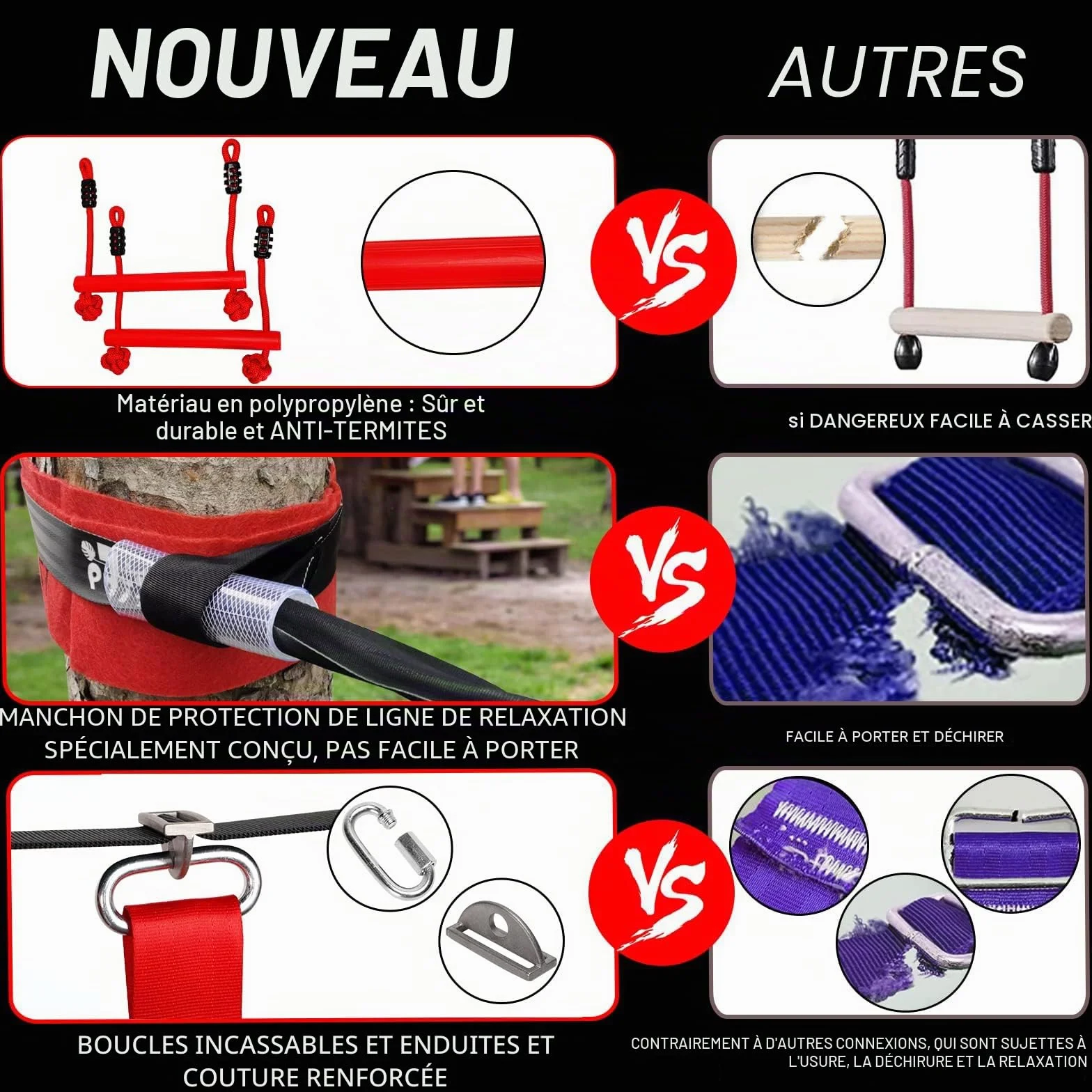 Slackline Kit Parcours Ninja Warrior d'obstacles à Suspendre Mixte, 15 M Complet Obstacle Cours d'escalade pour Enfants Kit