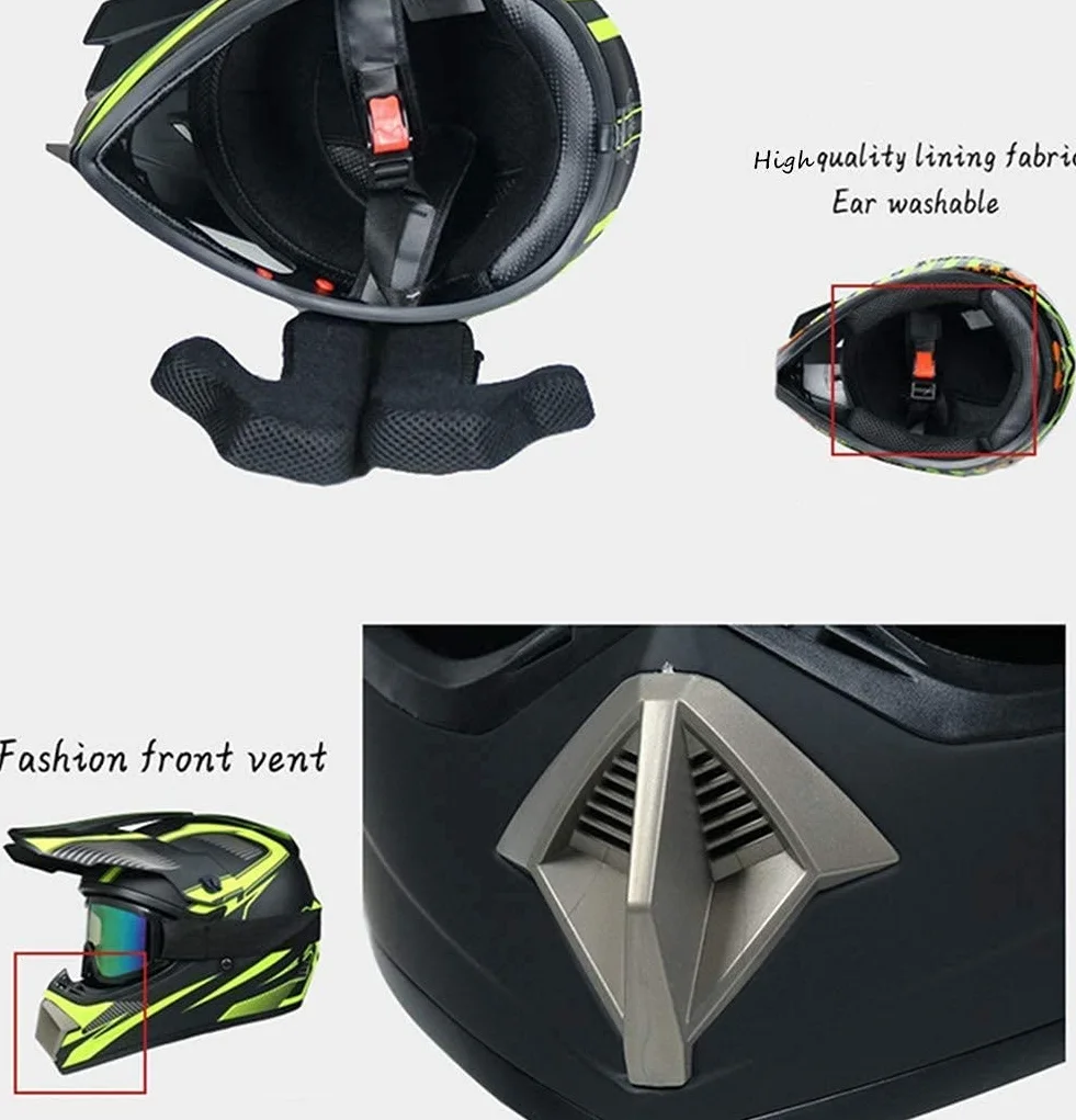 Casque Motocross Enfant avec Lunettes Masque Gants Toile d'Araignée Intégral MX Enduro