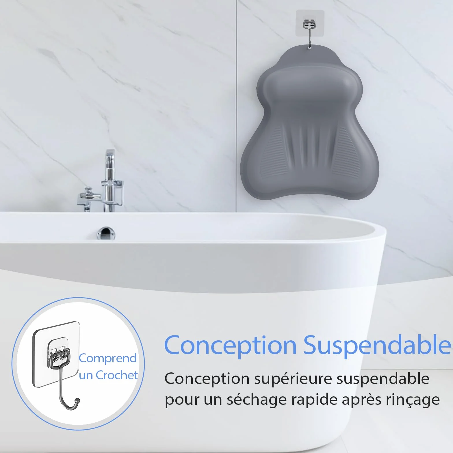 Coussin de Bain en Silicone Kixcvdm avec Ventouse Antidérapante, Séchage Rapide, Grande Taille