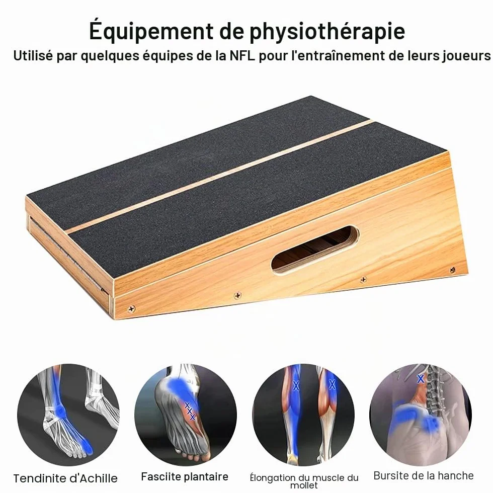 Planche inclinée réglable en bois, bande de résistance incluse, poignée latérale