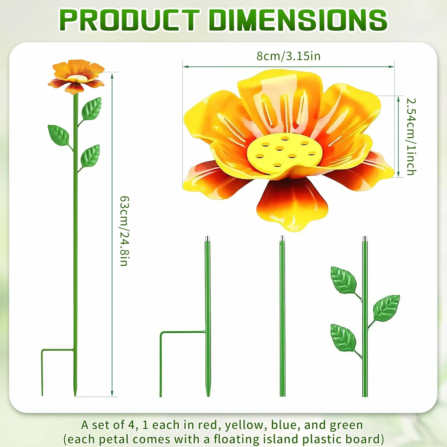 Lot de 4 Abreuvoir à Abeilles Métal – Abreuvoir à Insectes Hauteur Réglable, Station d'eau Design Fleur pour Jardin, 63cm