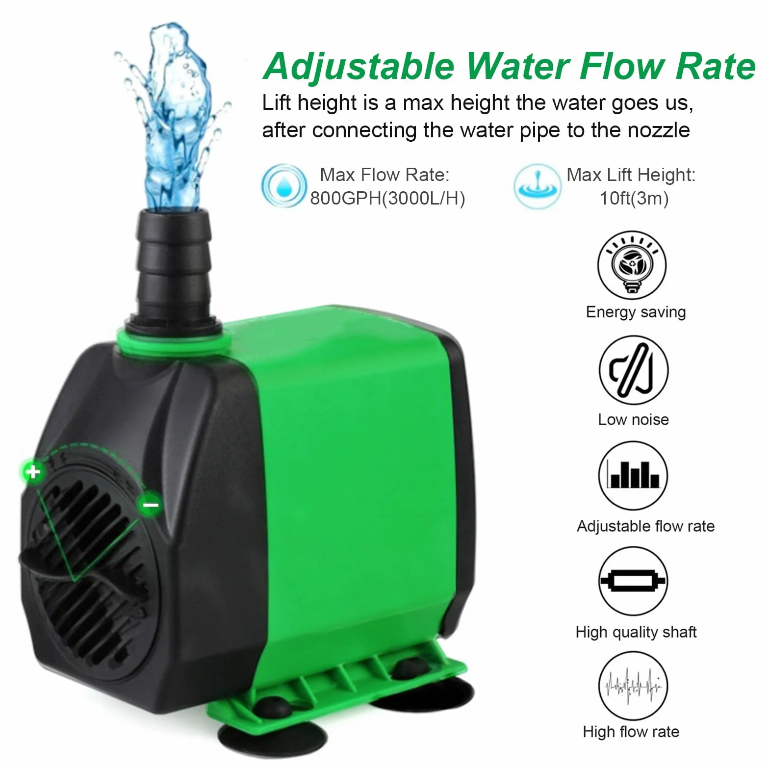 Pompe de bassin Cascade acier inoxydable noir 45 W 3000 l/h pour étang jardin