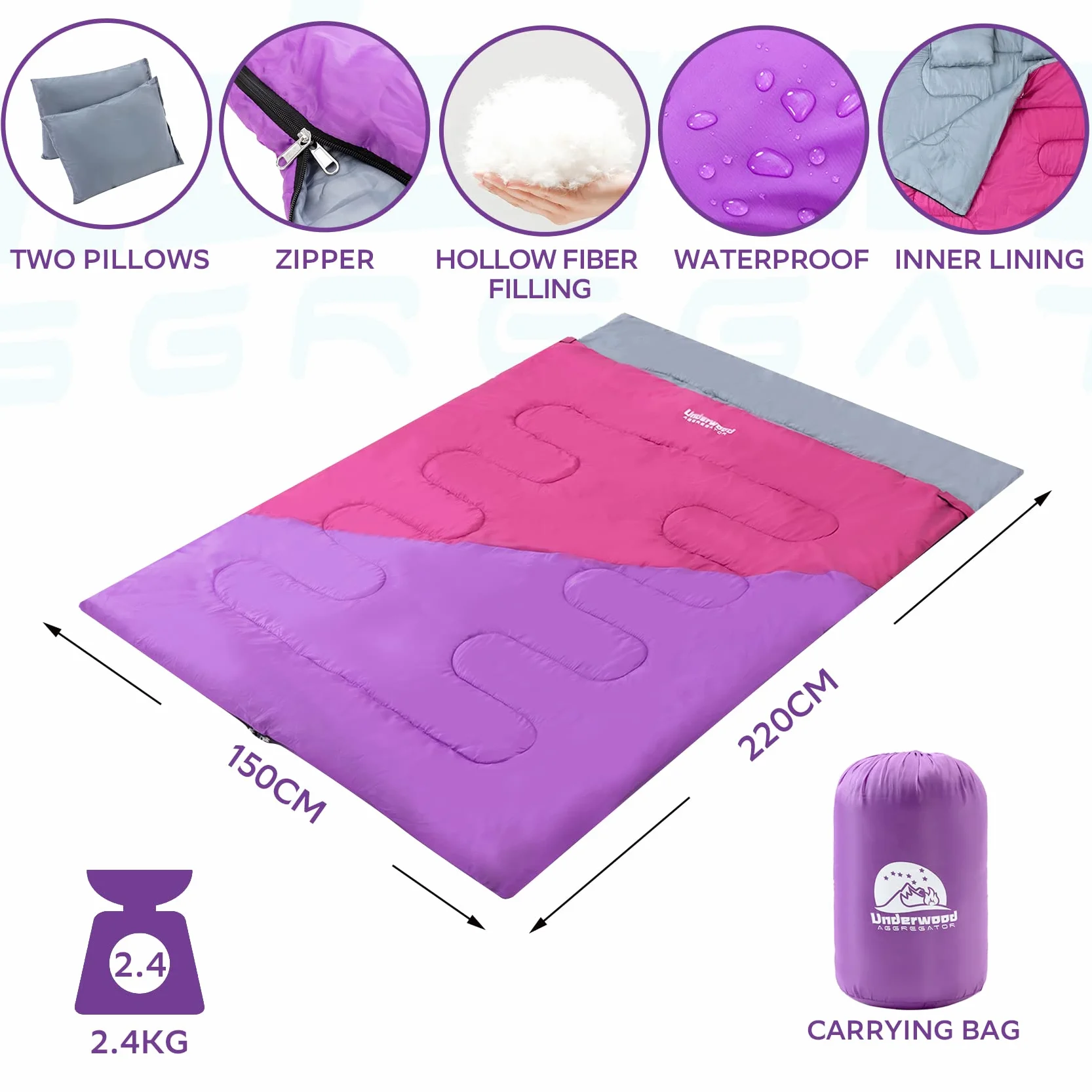 Sac de Couchage pour 2 Personnes - Sac à Couchage Double Adulte pour Camping, Sac de Couchage Compact pour 2 Places, Sac de Couchage Léger pour Enfants par Un