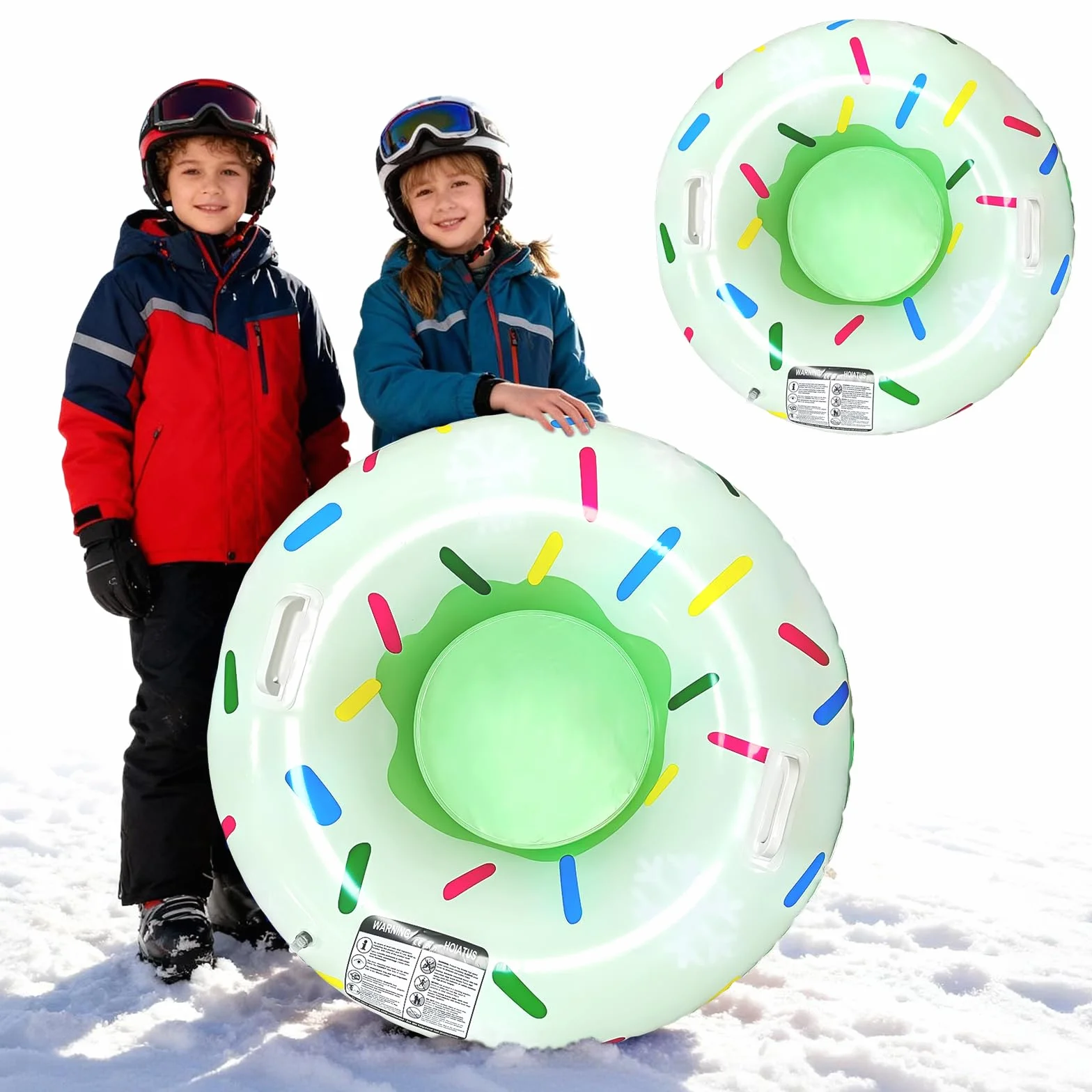 Tube à Neige Gonflable avec 2 Poignées, SilverChry Luge à Neige Gonflable de 80 cm, Anneau de Ski Gonflable, Tube de Luge en PVC, Bouée de Neige Gonflable, Pneus de Ski pour Enfants et Adultes