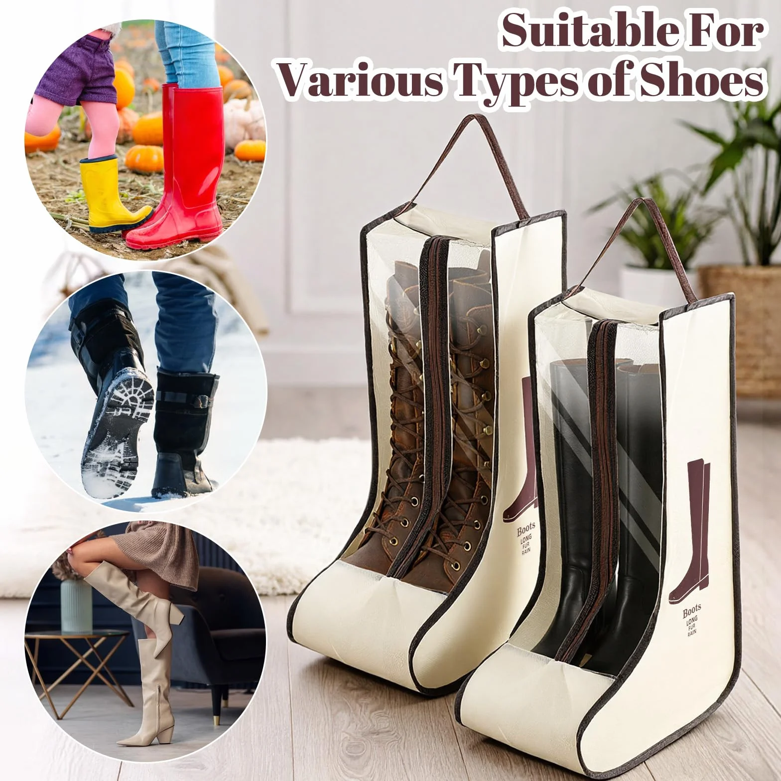 Lot de 2 sacs de rangement portables pour bottes hautes - Anti-poussière - Étanche - Avec poignée - Pour homme et femme - Pour voyage, usage quotidien, ski à suspendre