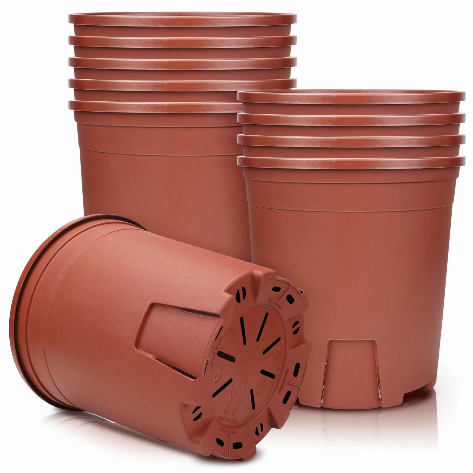 Pots de Fleurs Plastique 11cm 5pcs avec Drainage Rouge Intérieur Extérieur