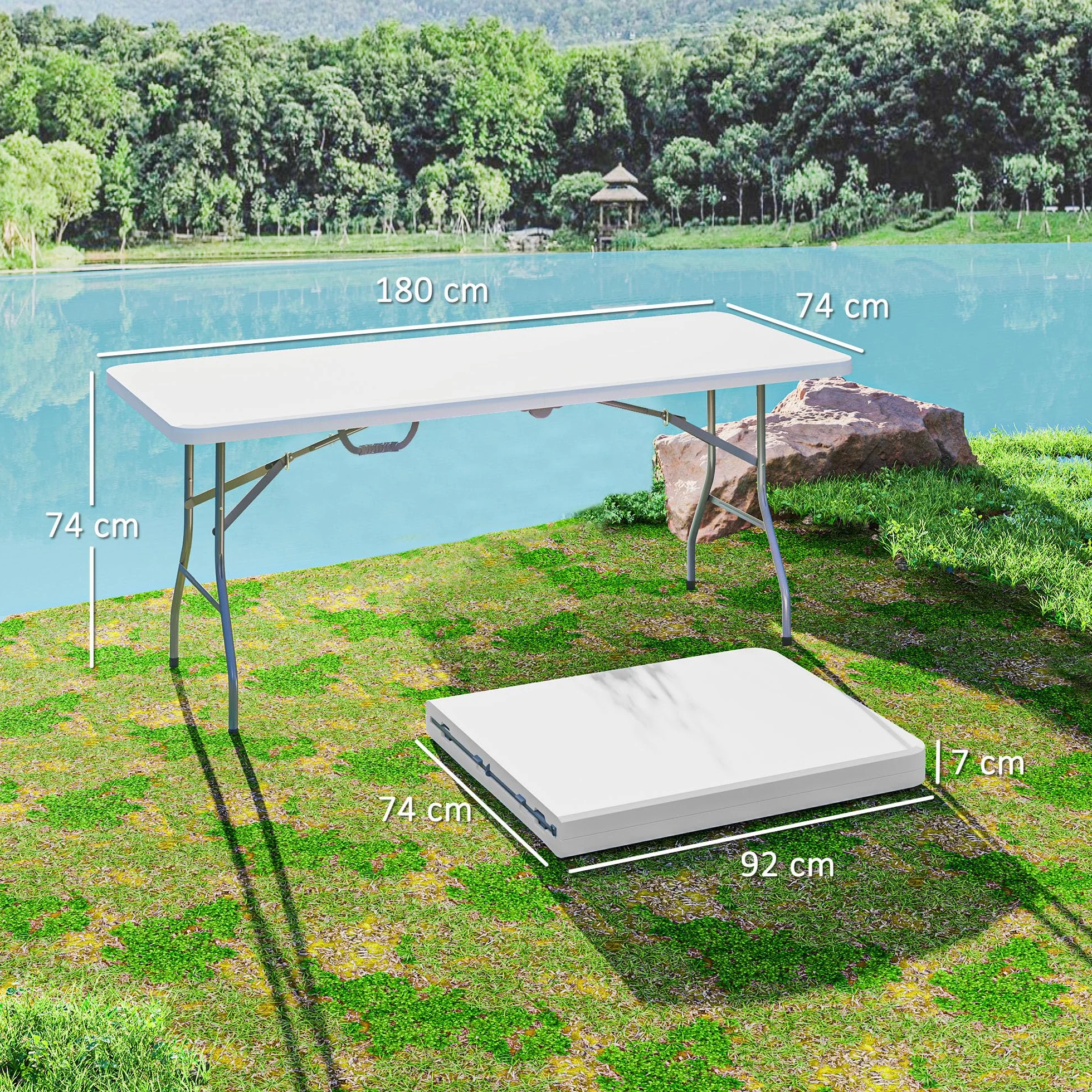 Outsunny Table Pliante HDPE 180x74x74 cm Camping Extérieur Blanc