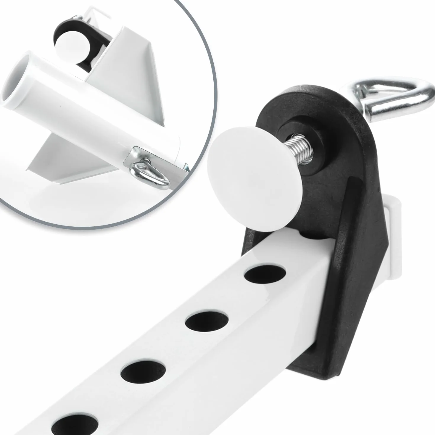 Com-Four Porte-Parasol en Métal Support de Balcon pour Parasols Extra Large Blanc