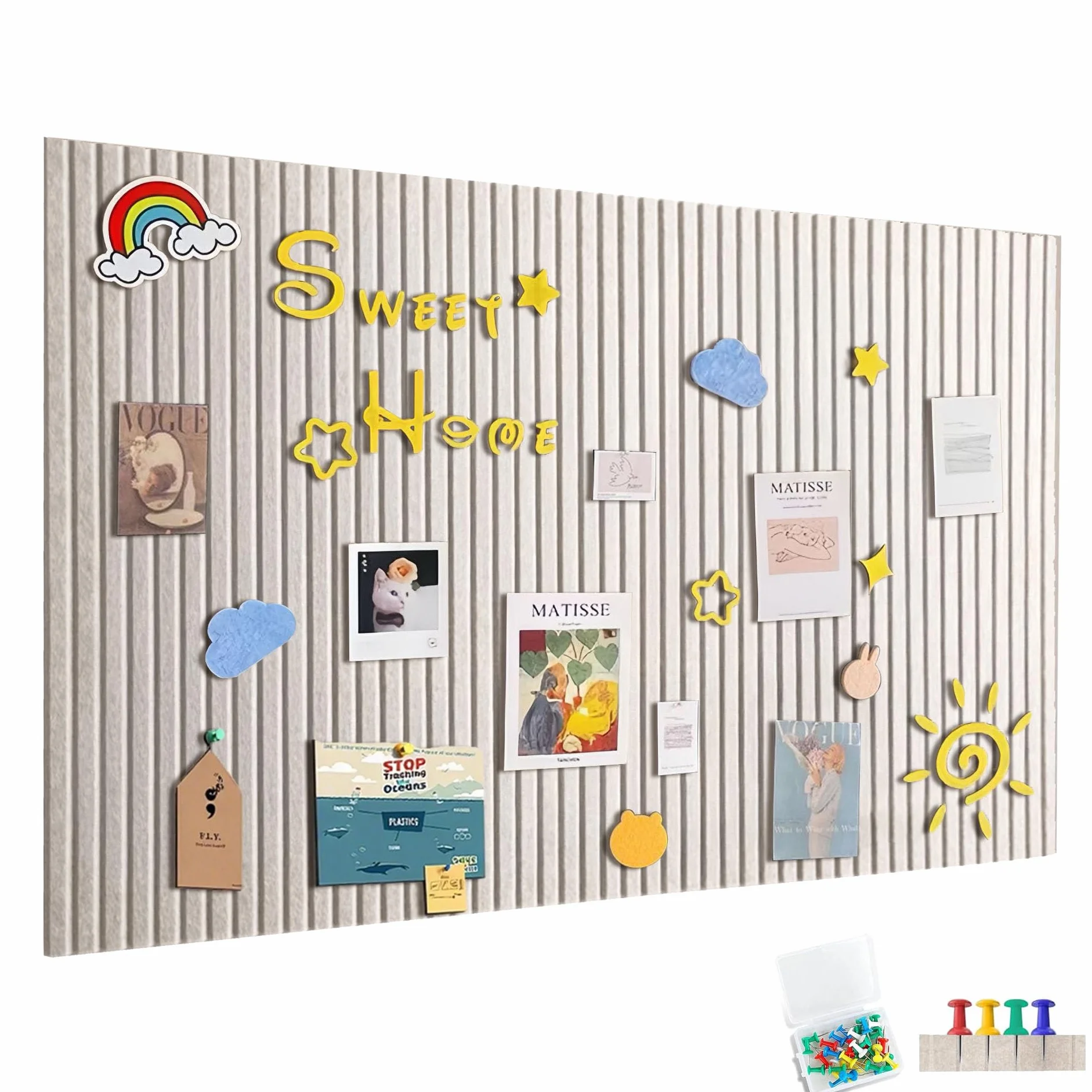 Grand tableau d'affichage en feutre autocollant 120 x 90 cm avec 60 punaises
