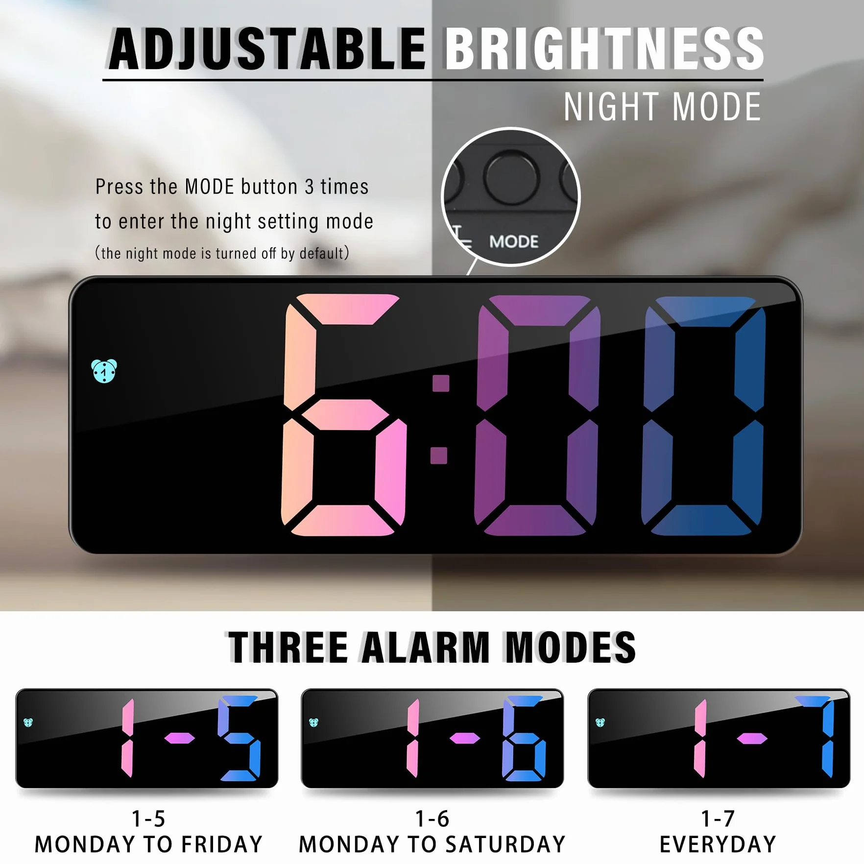JQGO Réveil Numérique LED 6,7" Horloge Digitale avec Activation Vocale, Snooze, Température, Luminosité Réglable