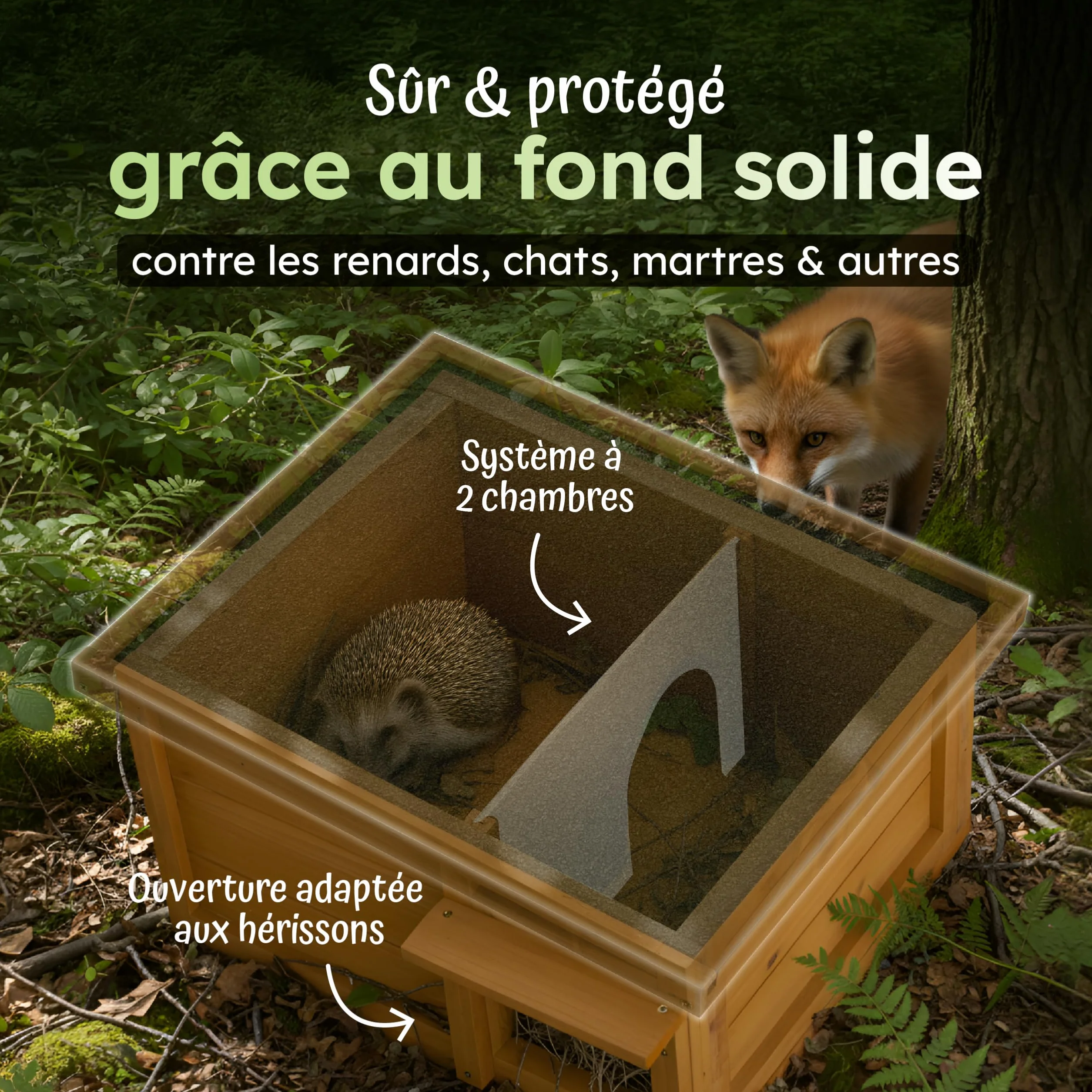 Moorland Cabane pour Hérissons en Bois FSC 45×41 cm – Maison Herisson Extérieur avec Toit Étanche & Amovible, Entrée Labyrinthe Ventilée – Modèle IH2