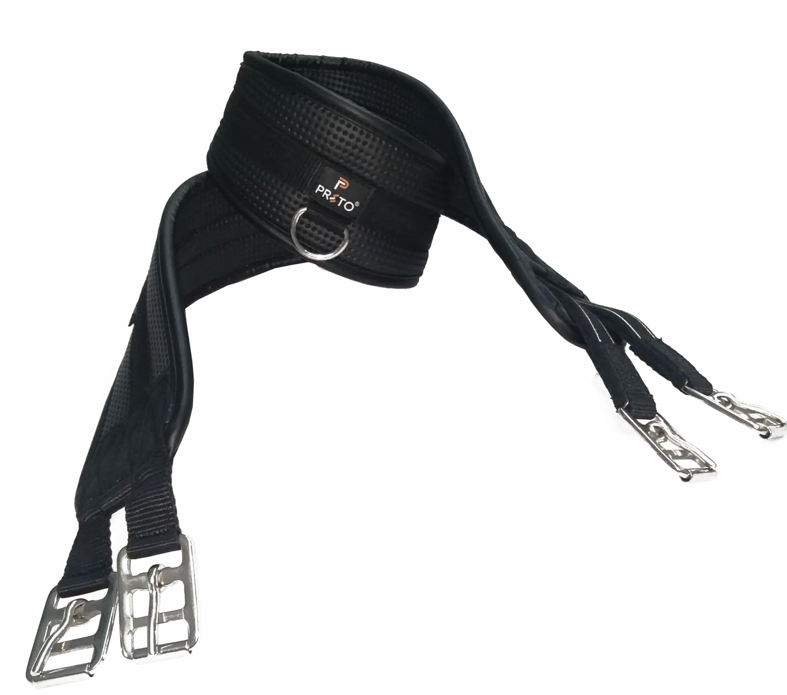 Preto Sangle synthétique pour selle de cheval confortable en néoprène gaufré - Sangle équine anti-frottement - Extrémité élastique - Contour noir anatomique/ergonomique - Sangle de saut en PVC (130