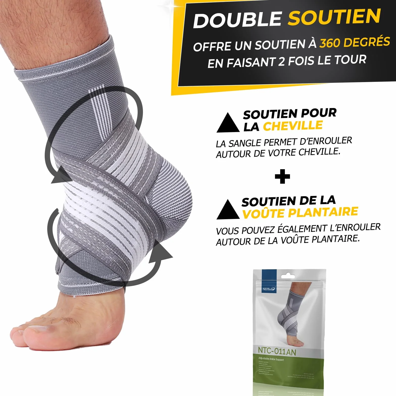 NEOtech Care Chevillière Compression AJUSTABLE - Protège-cheville pour gym sport - Ultra léger, élastique et respirant (Couleur grise, Taille M, 1 Unité)