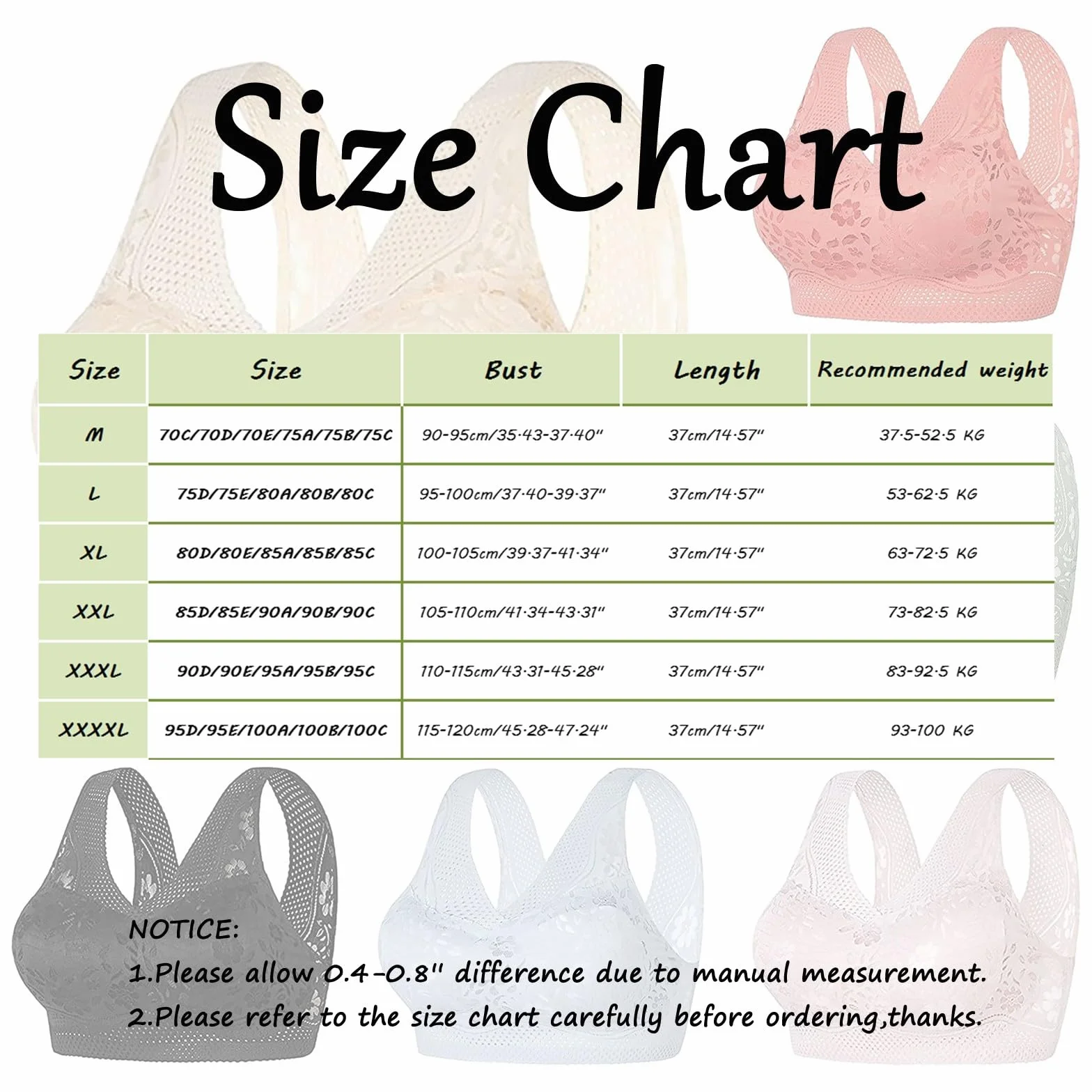 High Support Bras for Women Adjustable Strap Full Coverage No Underwire Wireless