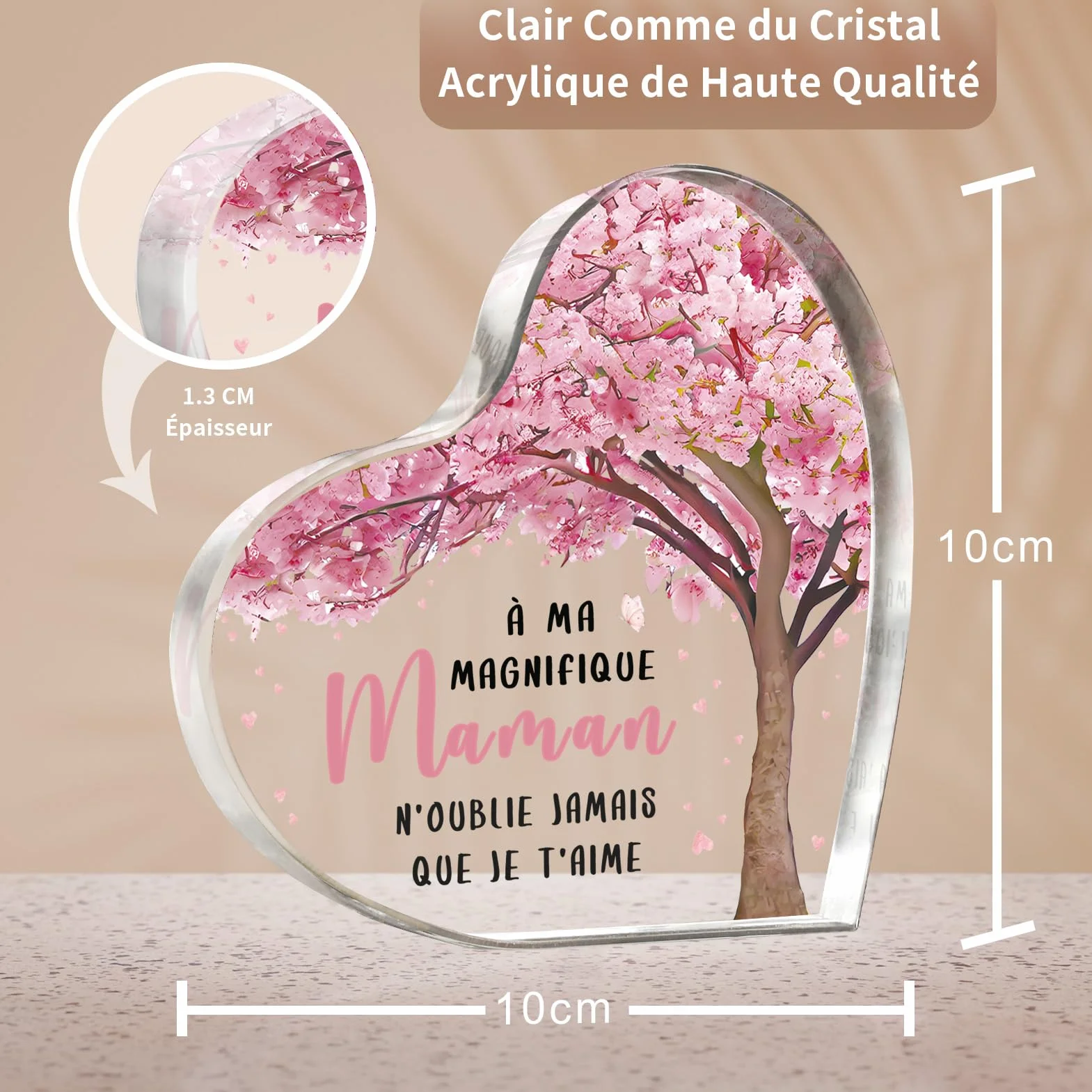 Plaque Cœur Décor de Bureau Cadeau Fête des Mères Anniversaire Maman Fille Fils