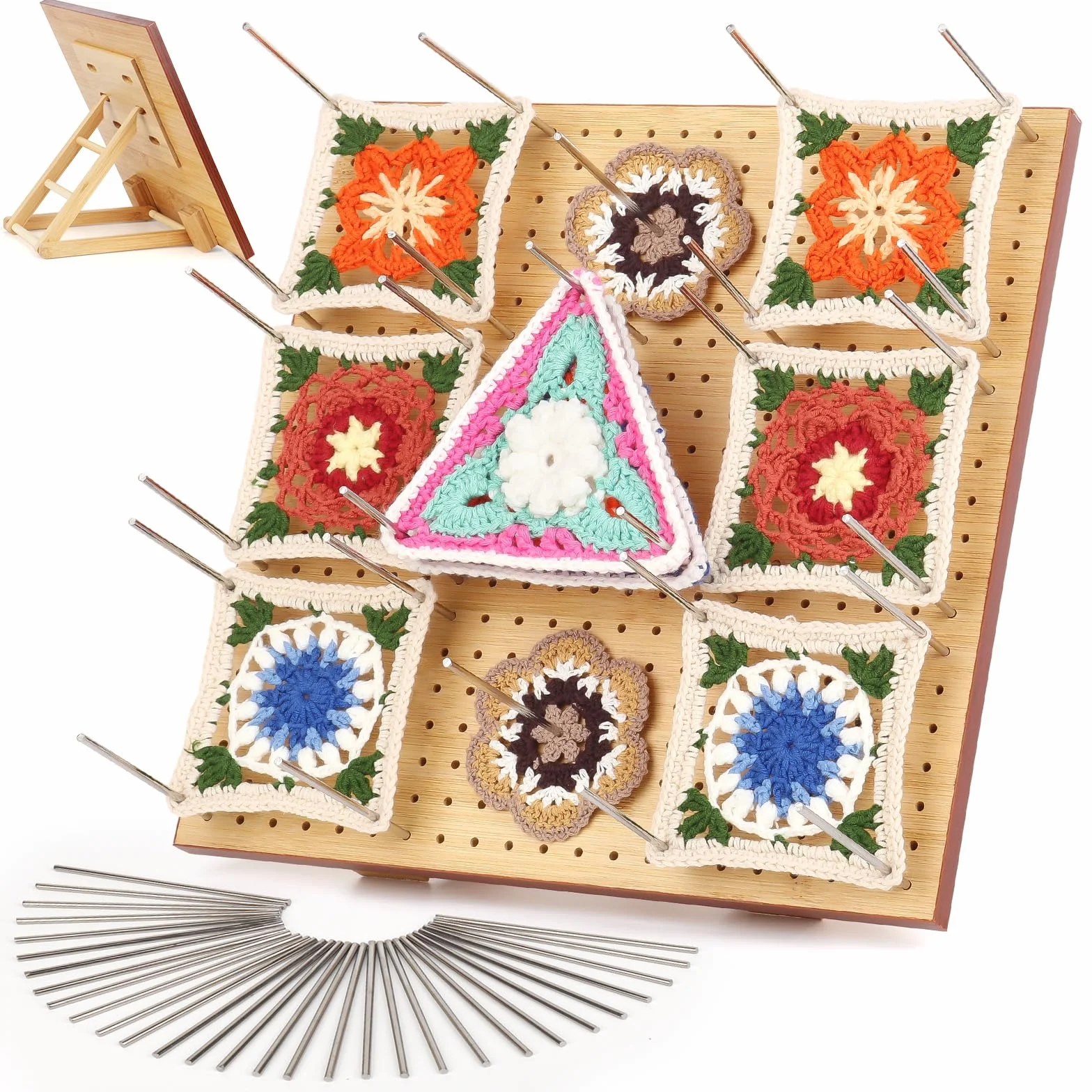 Katech 29cm Planche de Blocage Crochet Pliable, Kit Crochet Tricot pour Granny Squares avec 30 Tiges Métal
