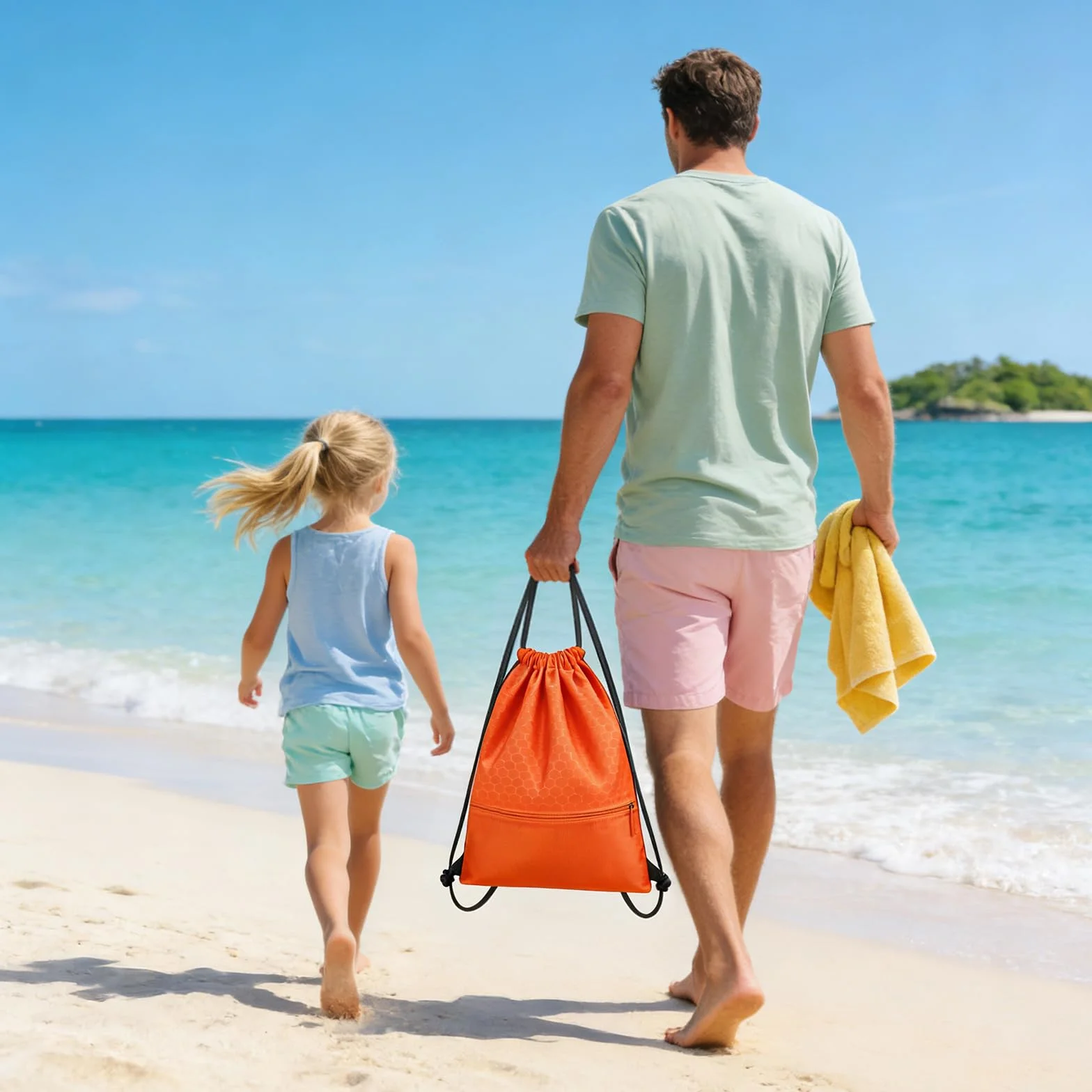 Sac à Cordon de Sport Étanche Pliable Orange pour Voyage Gym Plage