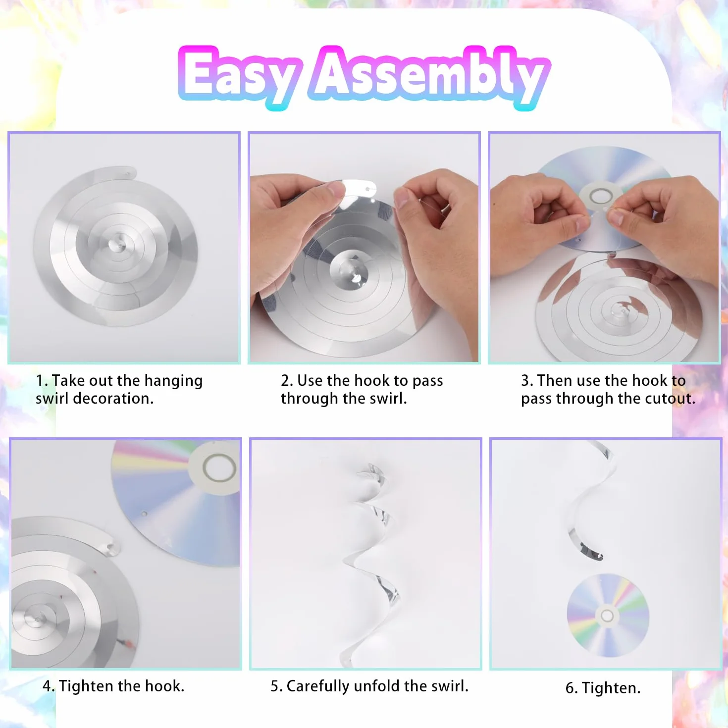 Décorations de Fête des Années 90 Tourbillons Suspendus Découpes CD Disco Rétro Irisées Banderoles de Plafond Thème Musique Y2K pour Anniversaire 18pcs