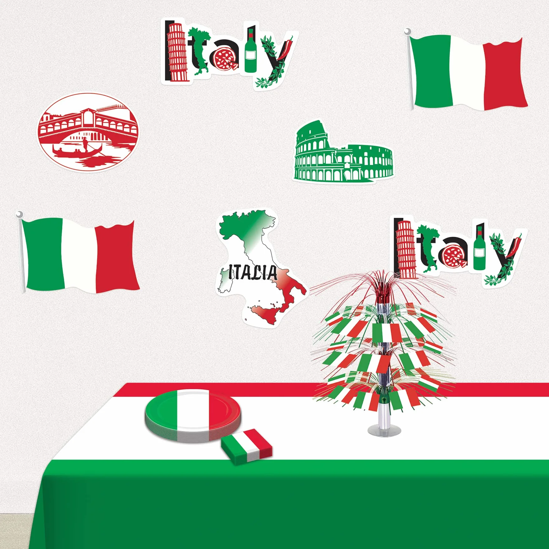 Beistle Lot de 14 Décorations Italiennes en Papier Rouge/Blanc/Vert/Noir