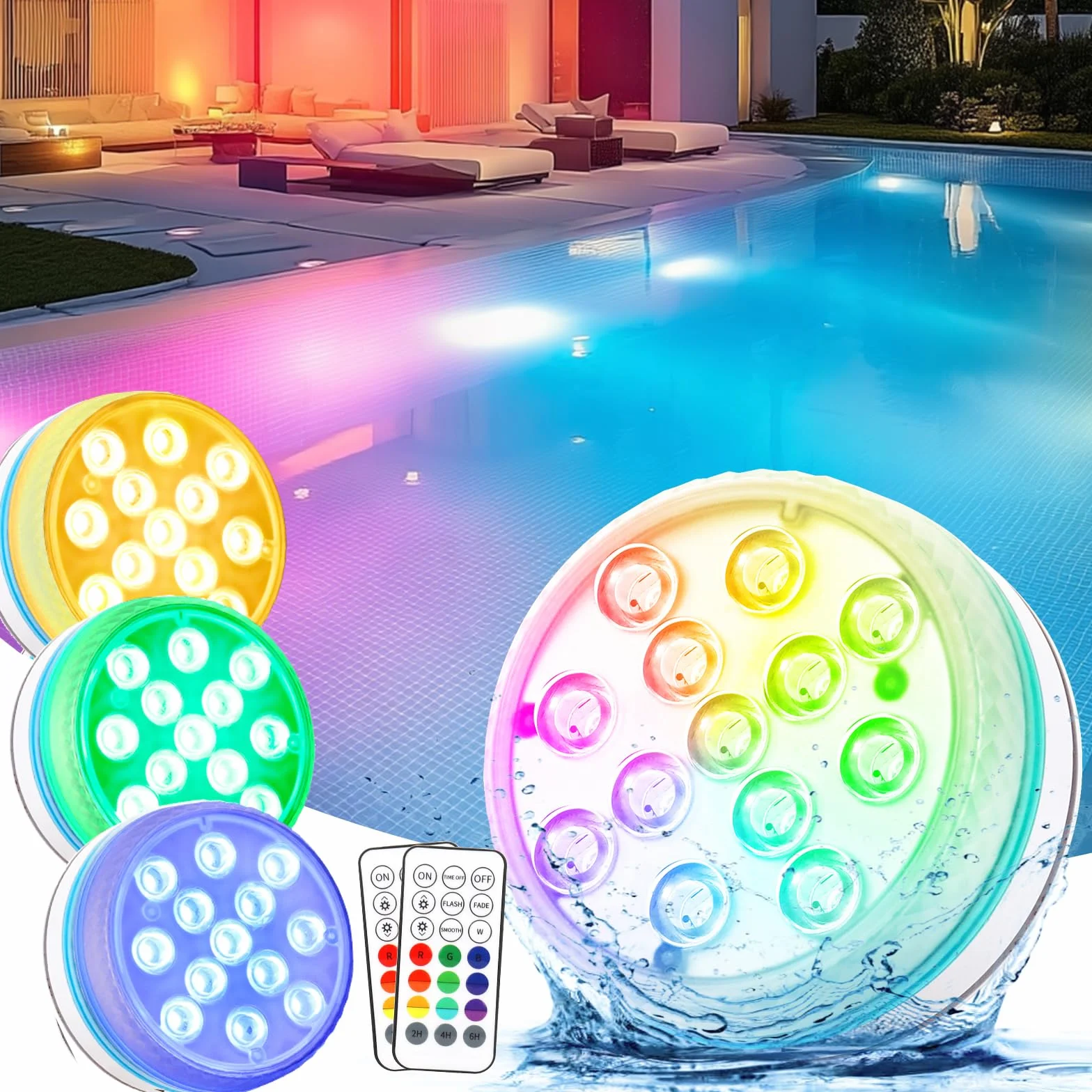 Lumiere Piscine LED Submersible avec Télécommande IP68 Étanche Lumières Sous-marines 4 Pièce