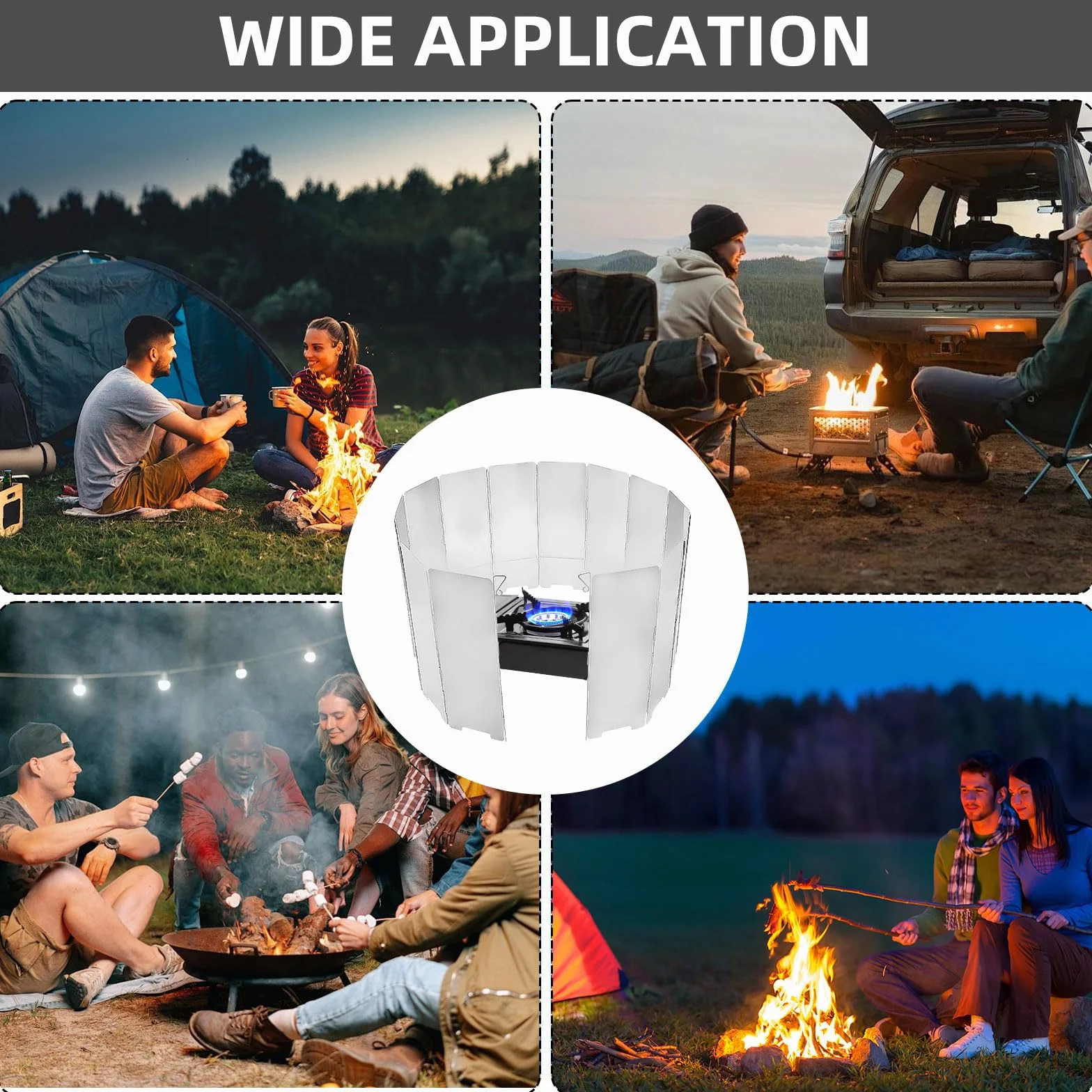 14 Plaques Pare-Vent Pliable Aluminium, Pare Vent Rechaud Gaz, Pare-Brise De Réchaud De Camping avec Sac De Rangement pour Le Camping, Les Pique-Niques et Les Barbecues