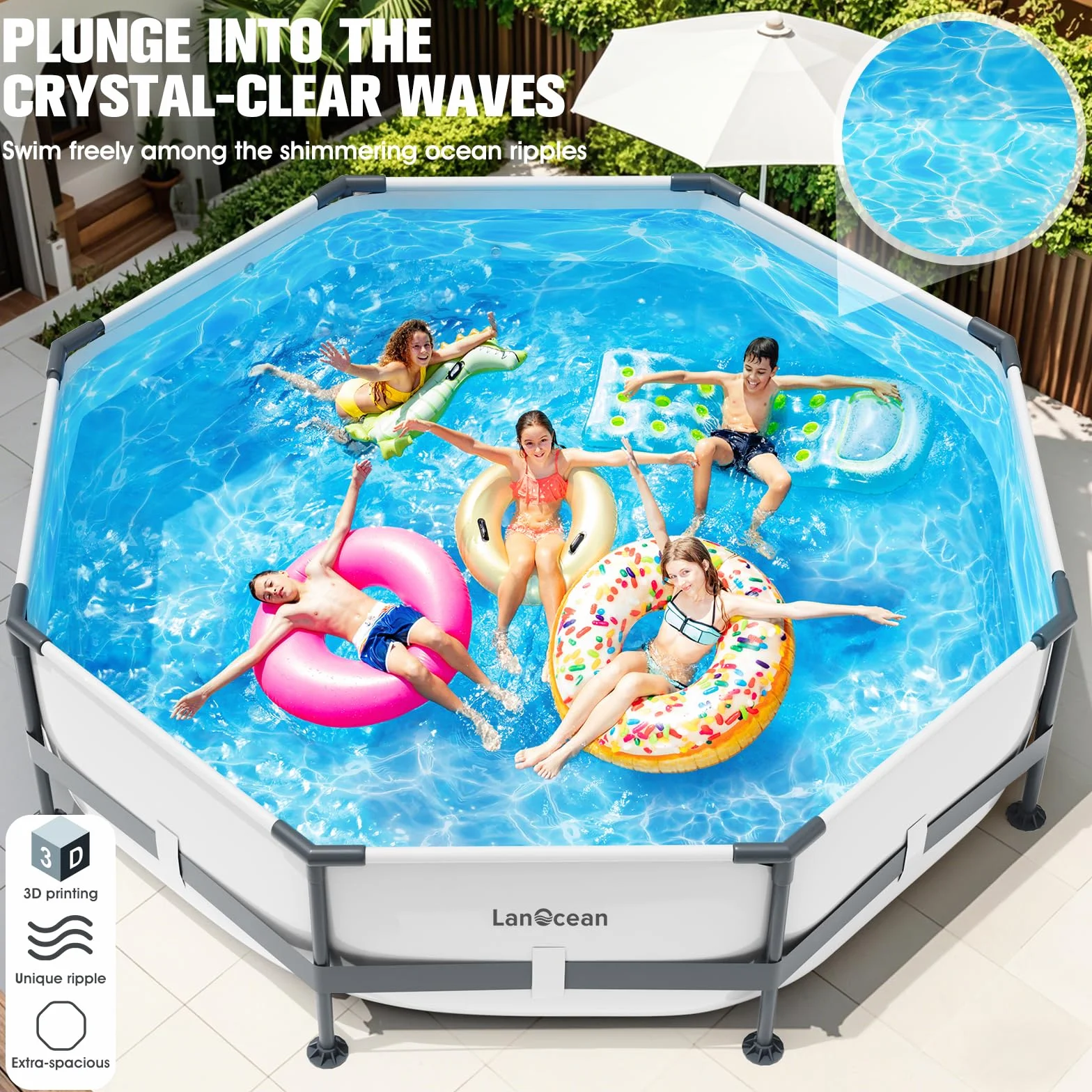LanOcean Piscine Tubulaire Ronde 300x300x76cm, Piscine Hors Sol avec Matériau Anti-Crevaison
