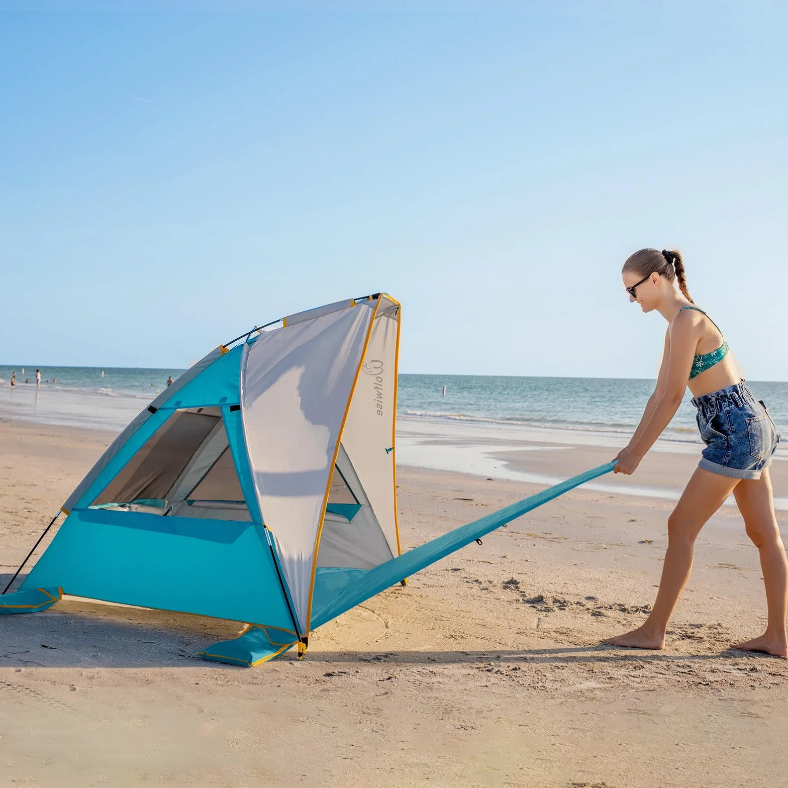 Wolfwise Tente de Plage Portable 3 Personnes avec Patin d'extension, Protection Solaire UV 50+ , 210 x115x125 CM ( 83 x45x49 IN), Bleu