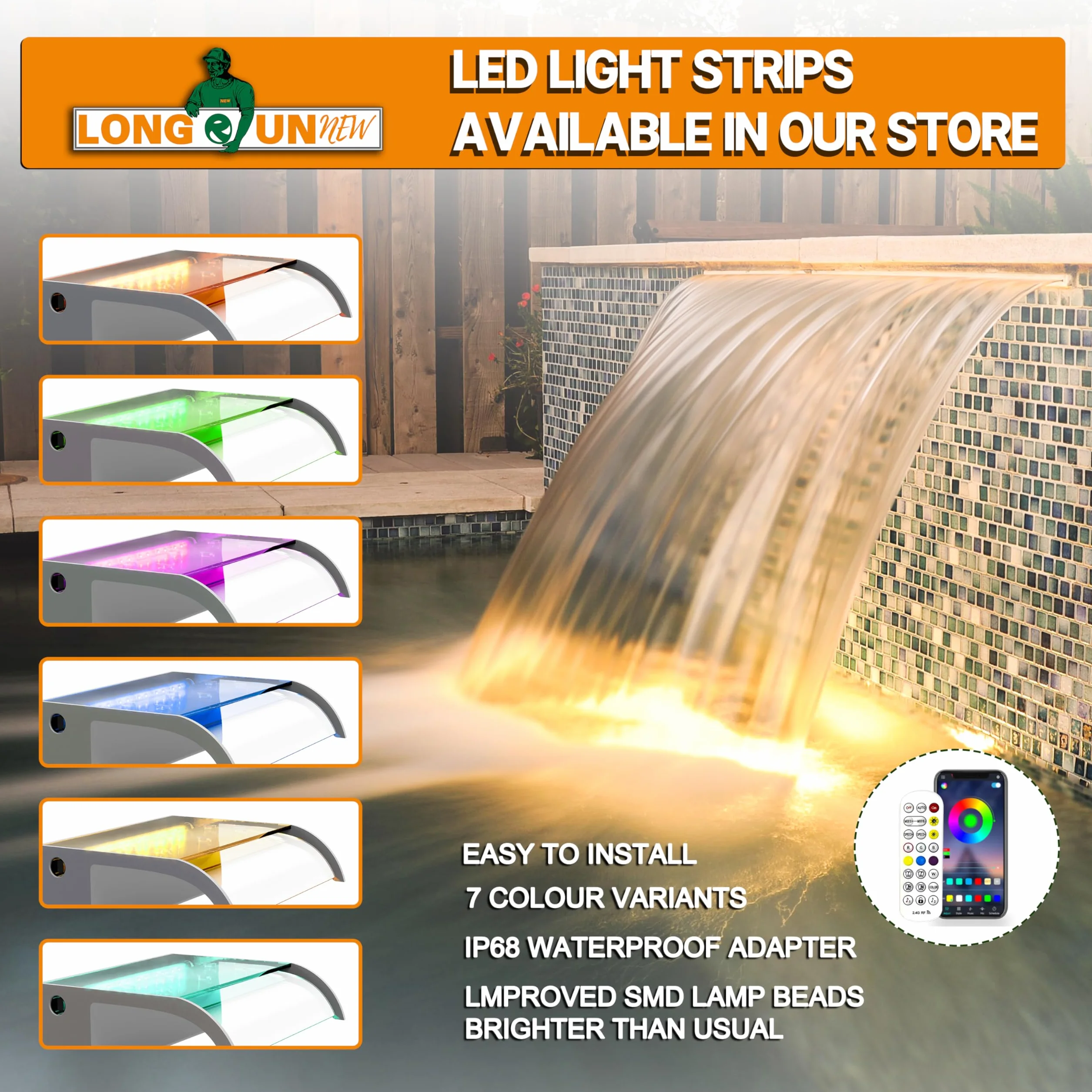 Kit de lames de cascade pour étang en acrylique 60 cm largeur 18 cm bec courbé