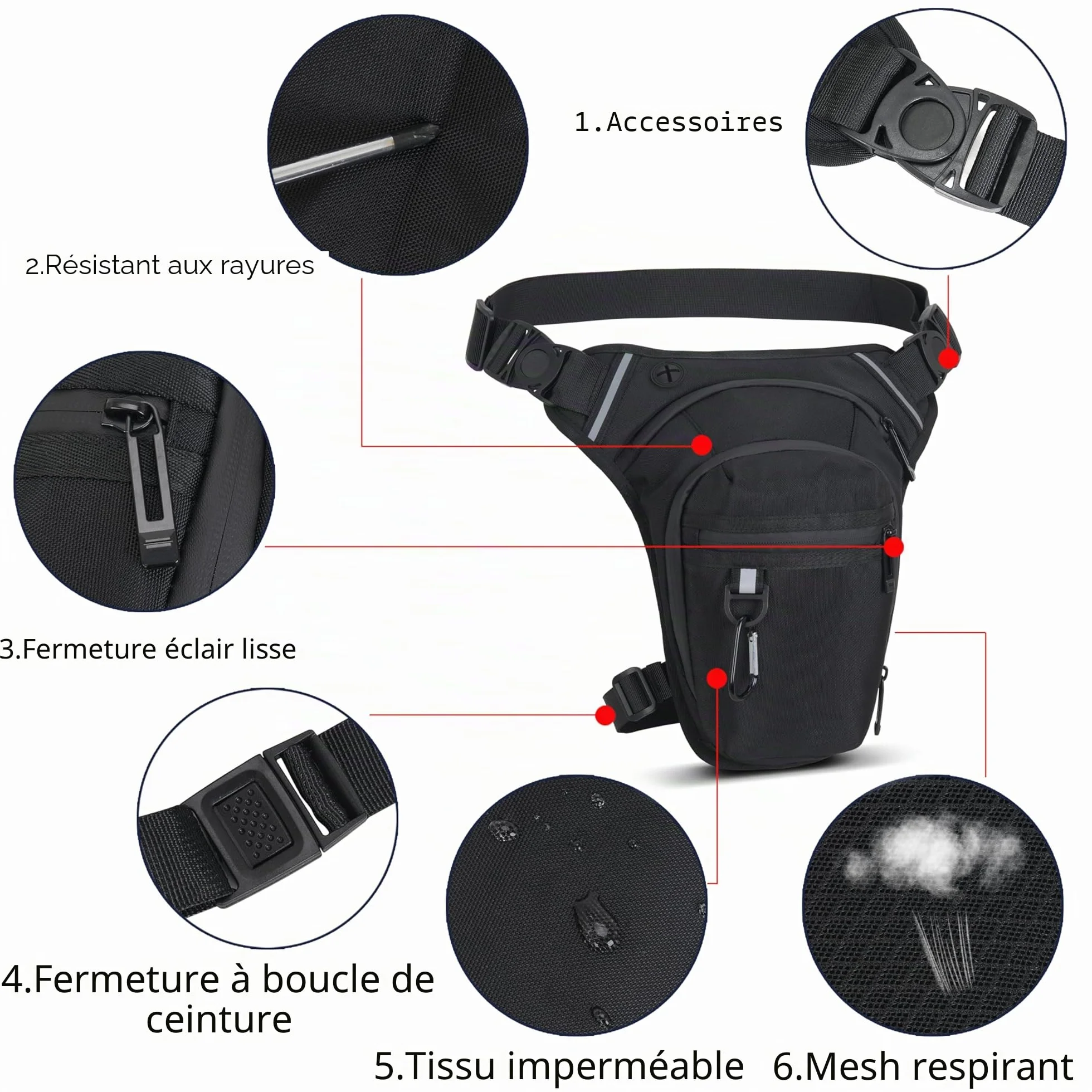 Sacoche de Jambe Moto, Étanche pour Cuisse, Tactique, Homme Femme, pour Course, Randonnée, Cyclisme, Pêche