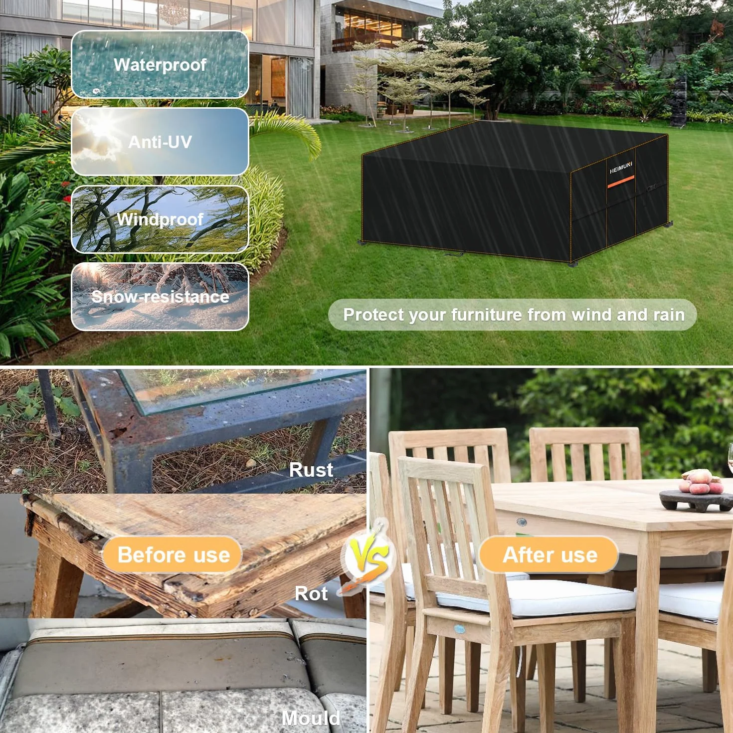 Housse Table de Jardin Impermeable 170x100x75cm 420D Oxford Protection Exterieur avec Aeracion