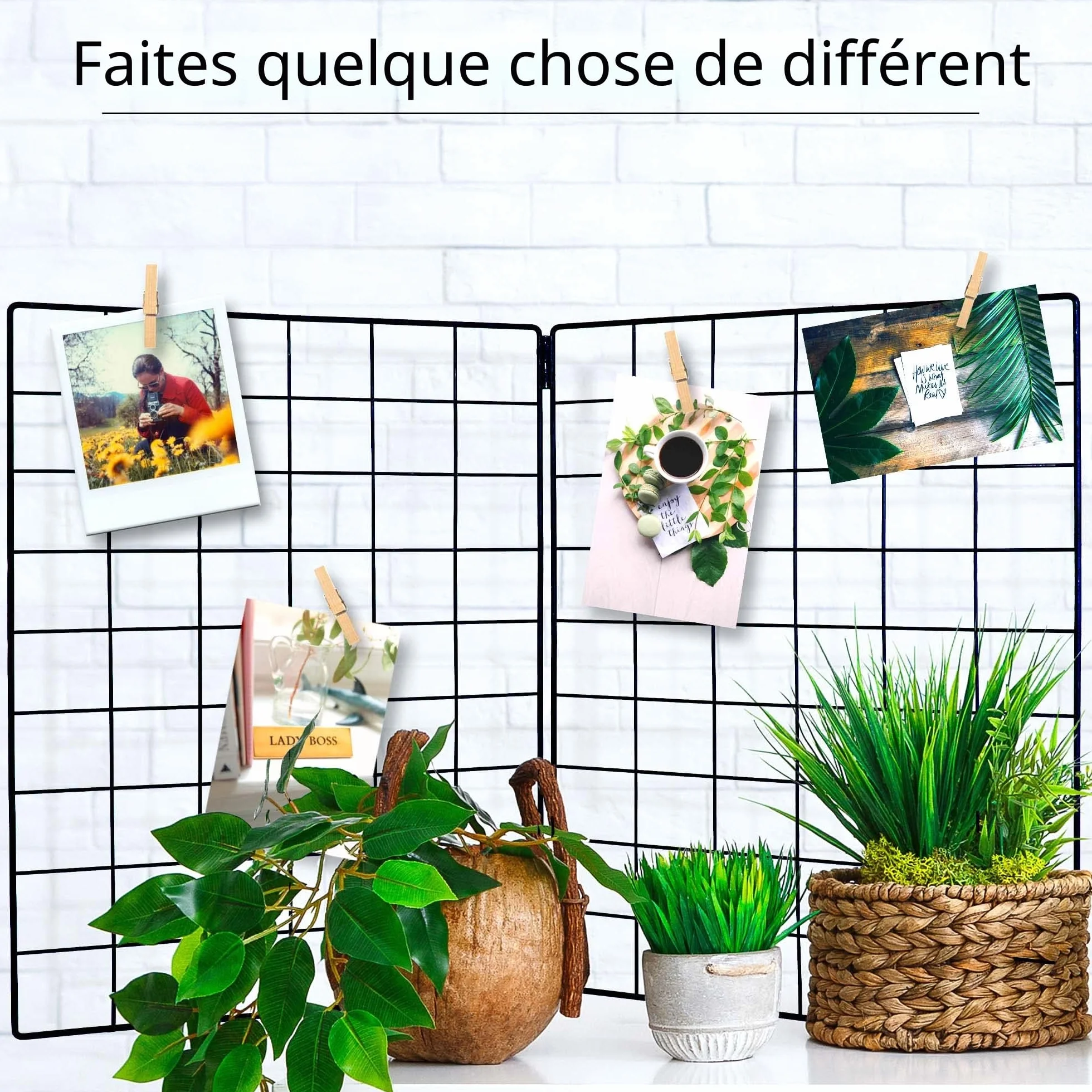 Gadgy Set de 2 Grilles Murales Métal Noir 60,5 x 79,5 cm - Organisateur Mural pour Bureau