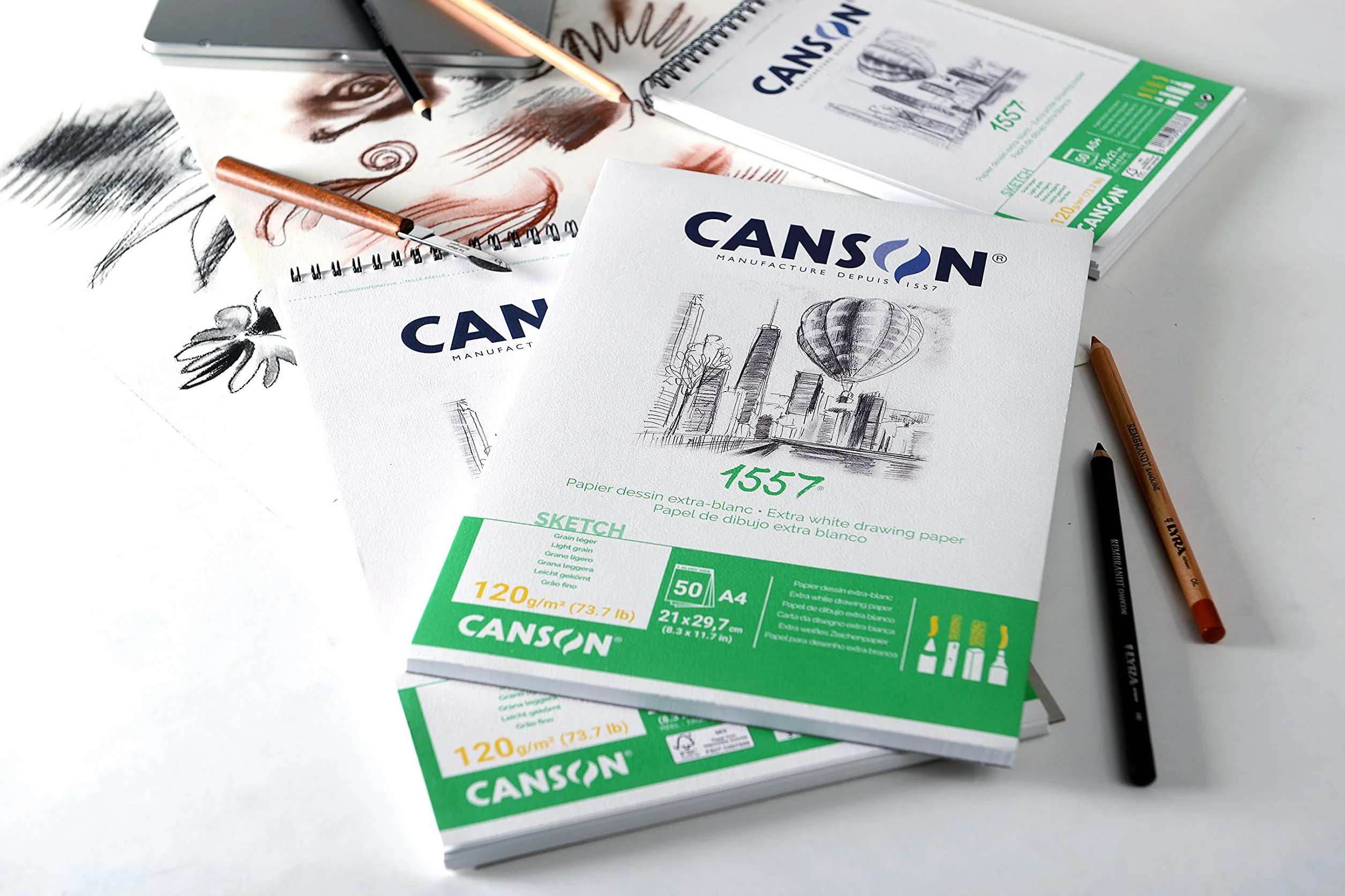 CANSON 1557 Bloc Papier Croquis A4 120g/m² 50 Feuilles