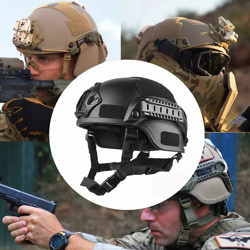 Casque Airsoft rembourré réglable avec support NVG et rail latéral pour Airsoft Paintball Chasse Tir (Noir)