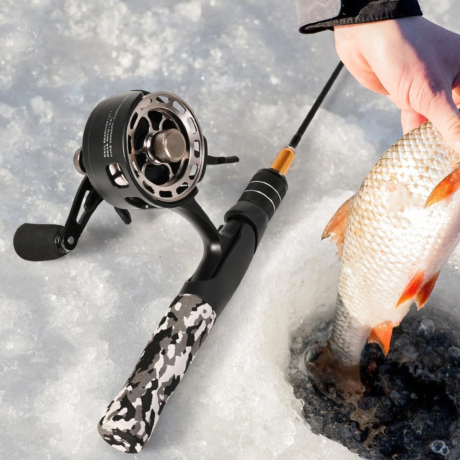 Moulinet de pêche sur glace, grand diamètre de bobine en métal, 3+1 BB