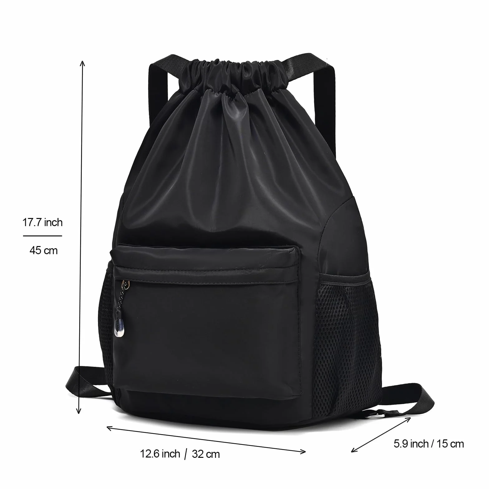 Sac à Dos à Cordon, Sac à Cordon Lmperméable Large Bandoulière de Gym Avec Poche Lntérieure Et Poche De Sécurité avec Poche Avant Et Arrière Zippée, pour Unisexe le Fitness, Les Voyages (noir)