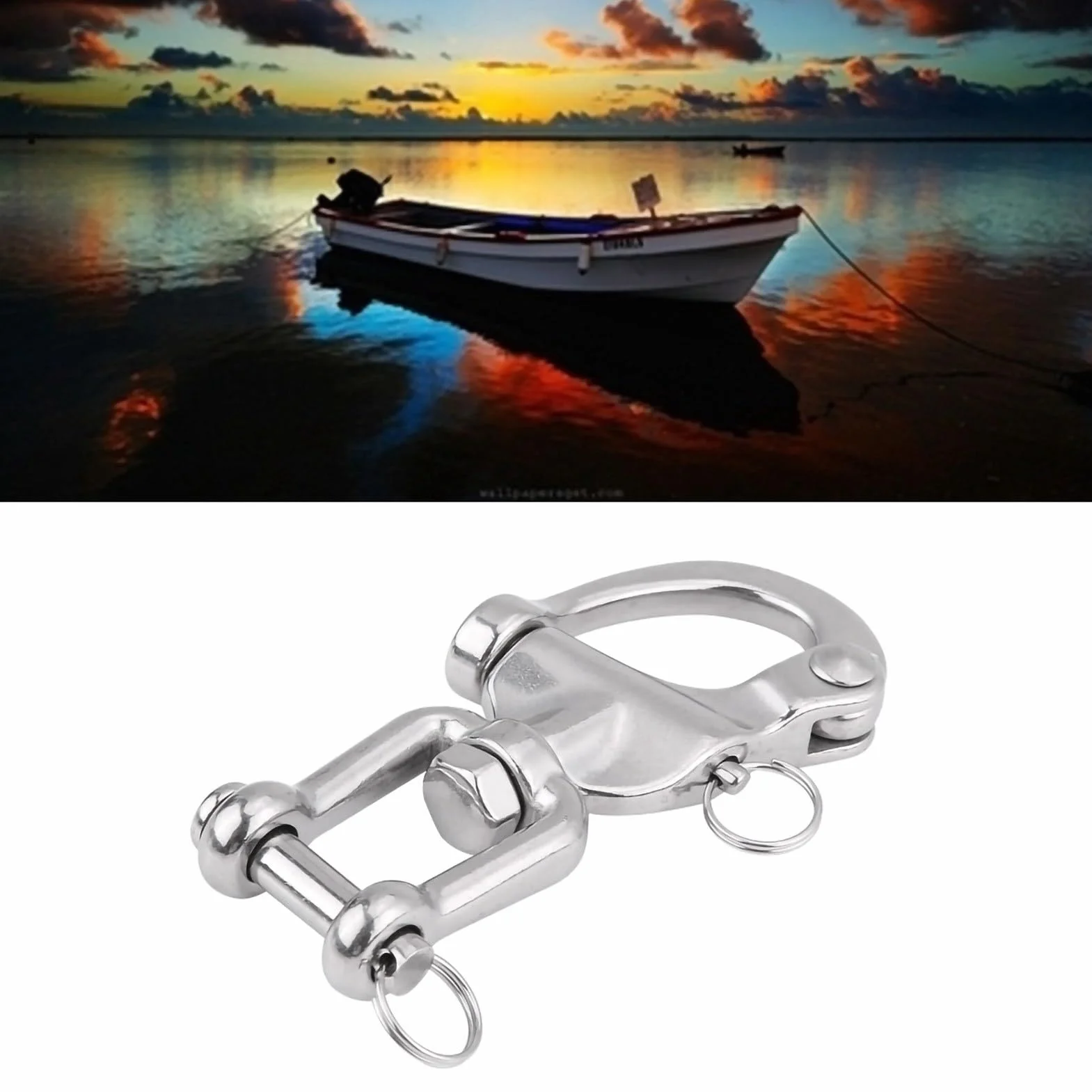 Keenso Mousqueton Pivotant à Emerillon, Maillons Rapides en Acier Inoxydable 316 Crochet à Ressort Rapide à Largage pour Drisse de Voilier Bateaux(128mm)