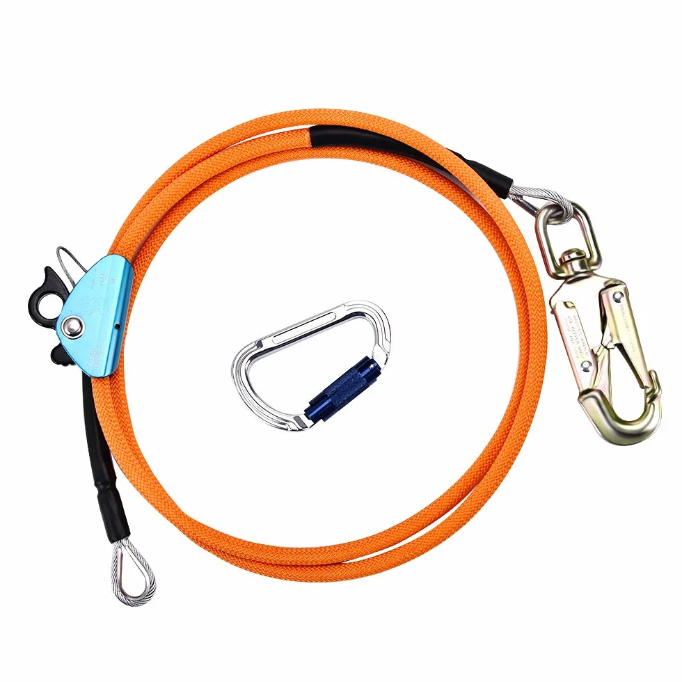 Corde de sécurité extérieure 12 mm x 3 m Ligne Rabattable pour Grimper aux Arbres Mousqueton Triple Verrouillage Faible étirement résistant aux coupures