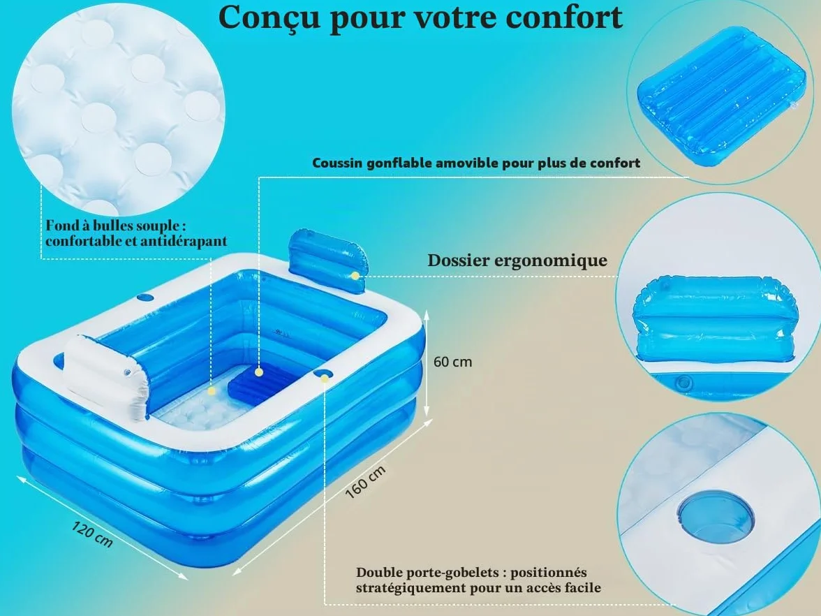 Baignoire Gonflable Adulte Portable avec Dossier Pliable