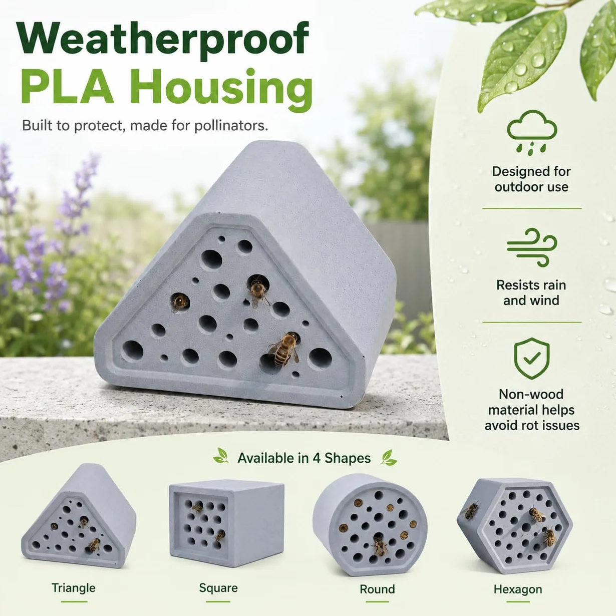 Hôtel à abeilles résistant aux intempéries en béton pour jardin, abeilles sauvages compact, aide nidification abeilles maçonnières