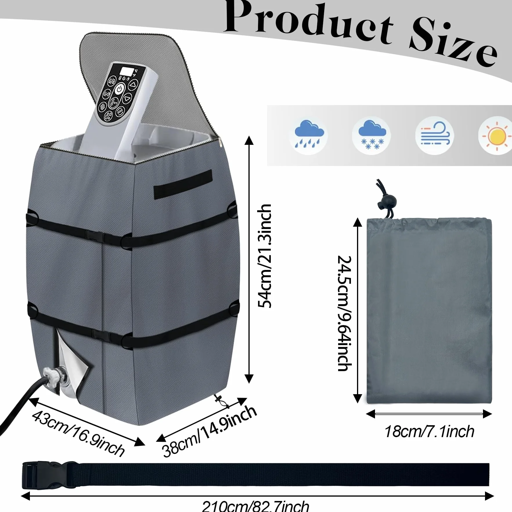 TZEKING Housse De Chauffage pour Spa Imperméable, Ajustable et Pliable - Couvercle De Pompe avec Cordon et Boucle