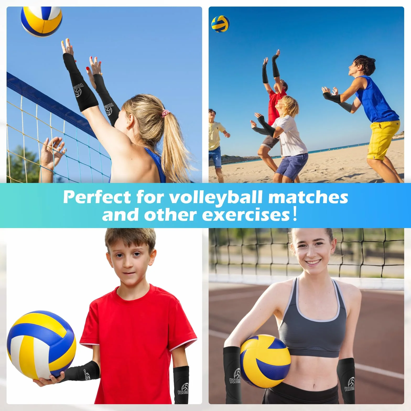 CIATBYYJ Manchons de bras de volley-ball avec coussinets de protection en mousse et trou pour le pouce - Manchon rembourré pour avant-bras - Pour enfants et jeunes - 1 paire
